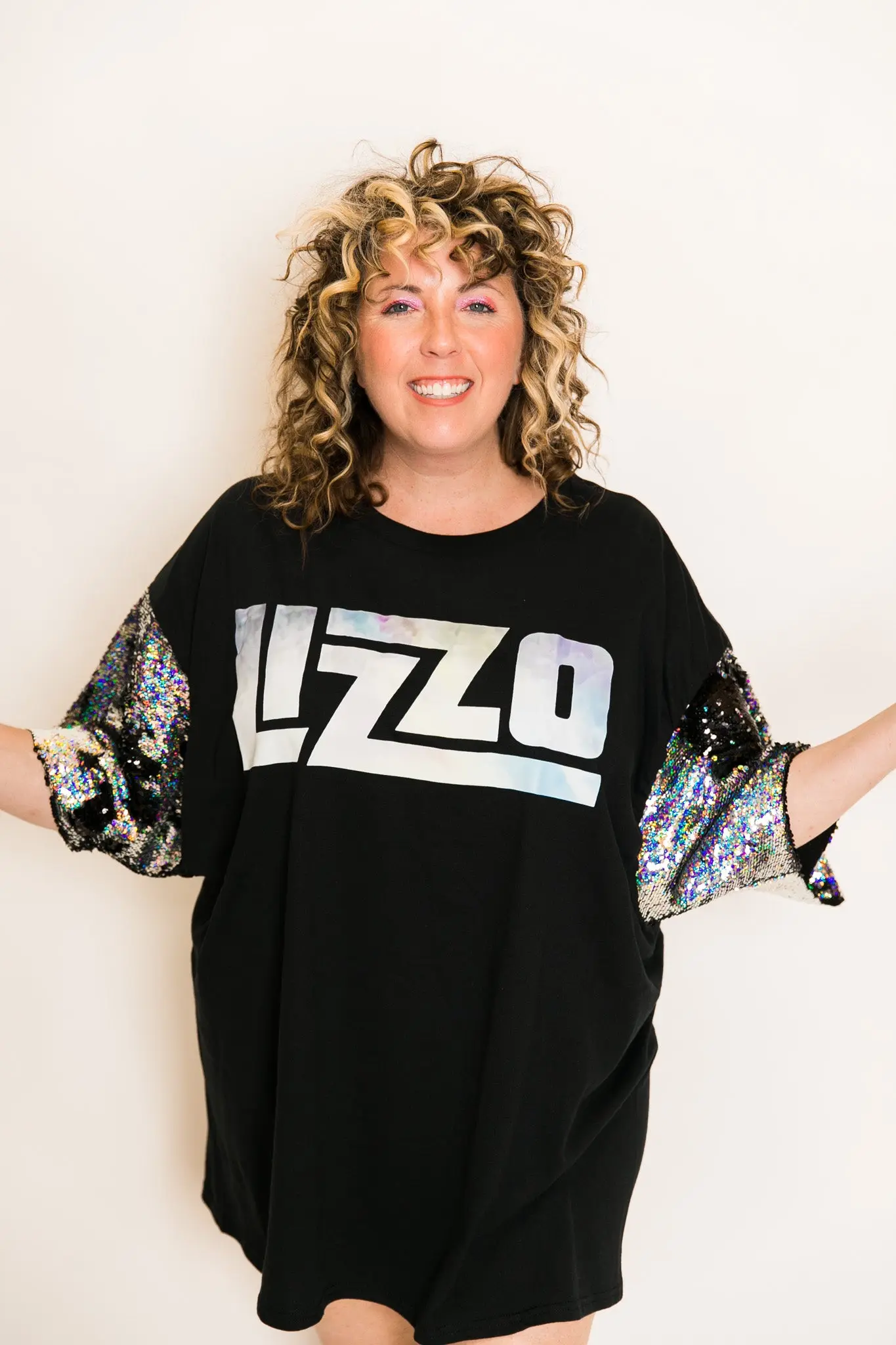 Lizzo Black and Silver Sequin Sleeve Party Tee - Image 8