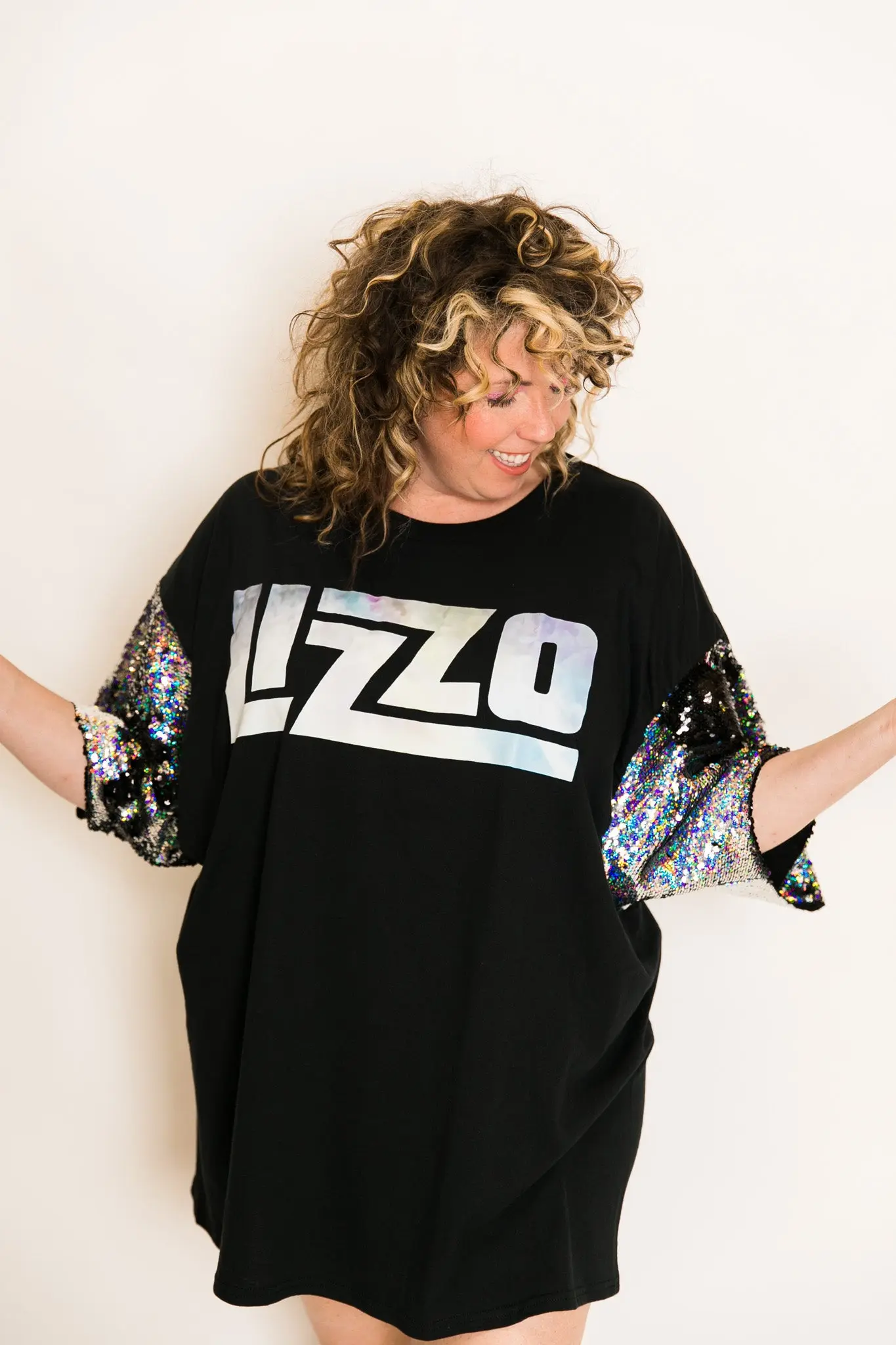Lizzo Black and Silver Sequin Sleeve Party Tee - Image 9