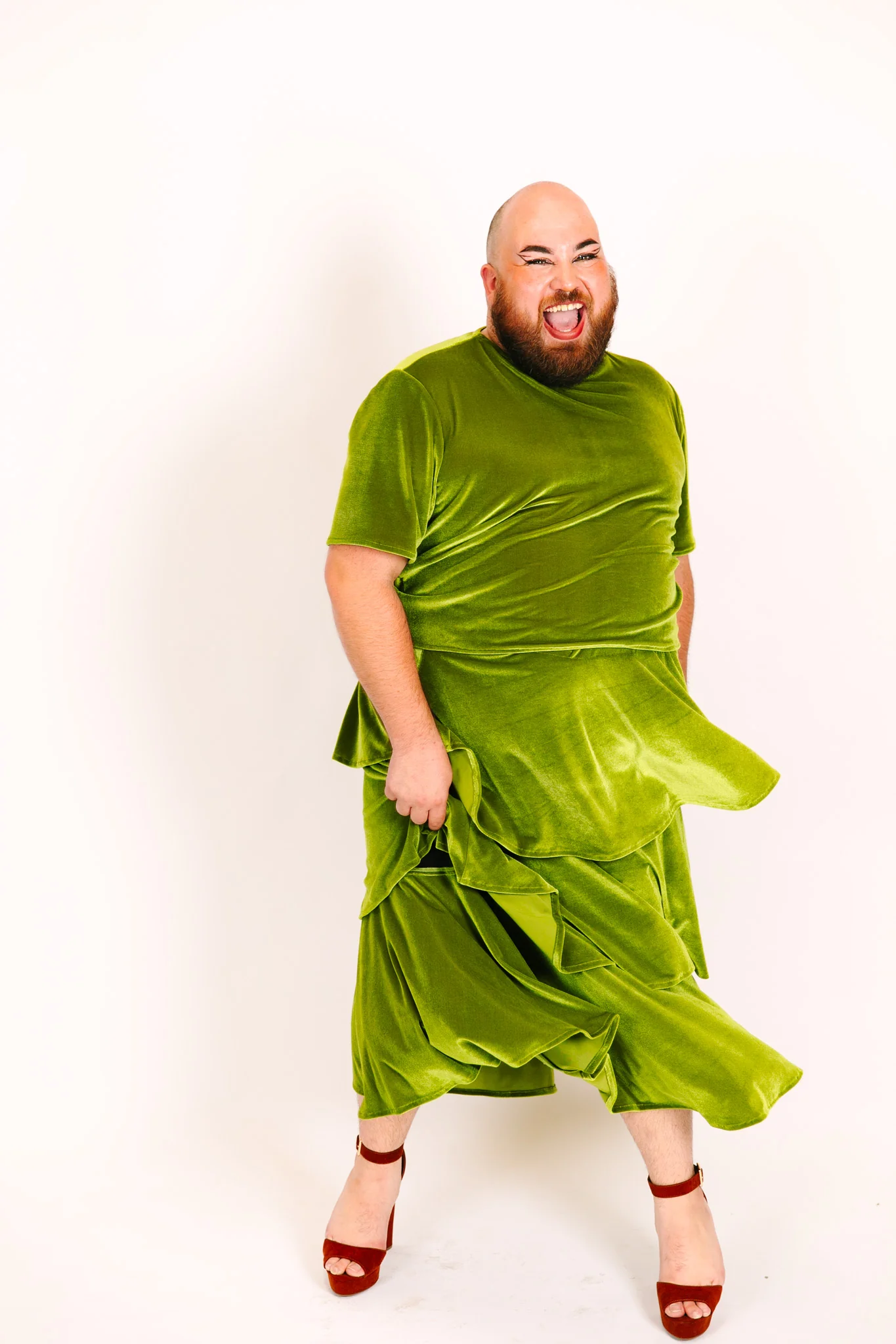 Olive 3-Tiered Velvet Skirt - Image 13
