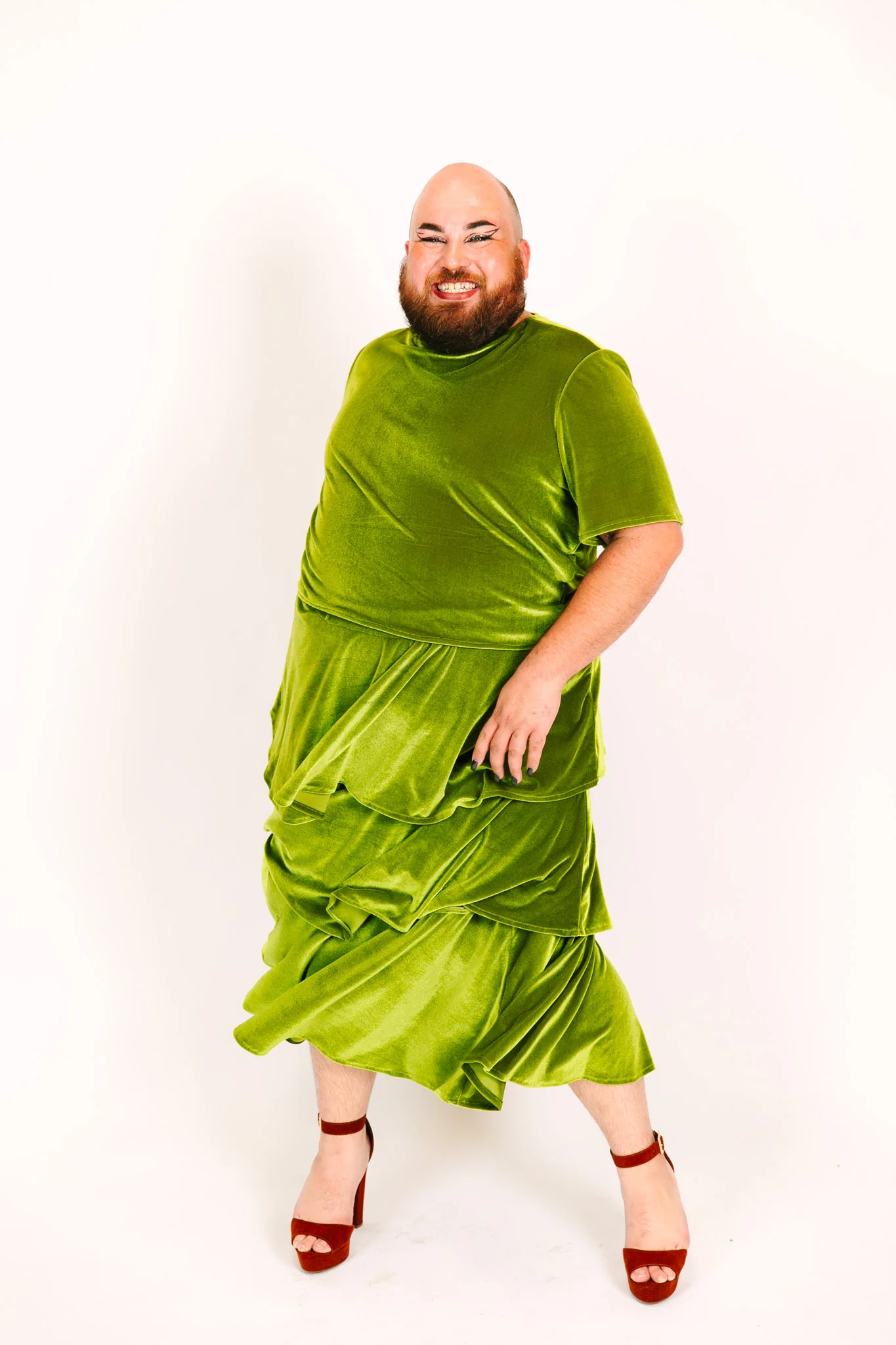 Olive 3-Tiered Velvet Skirt - Image 3