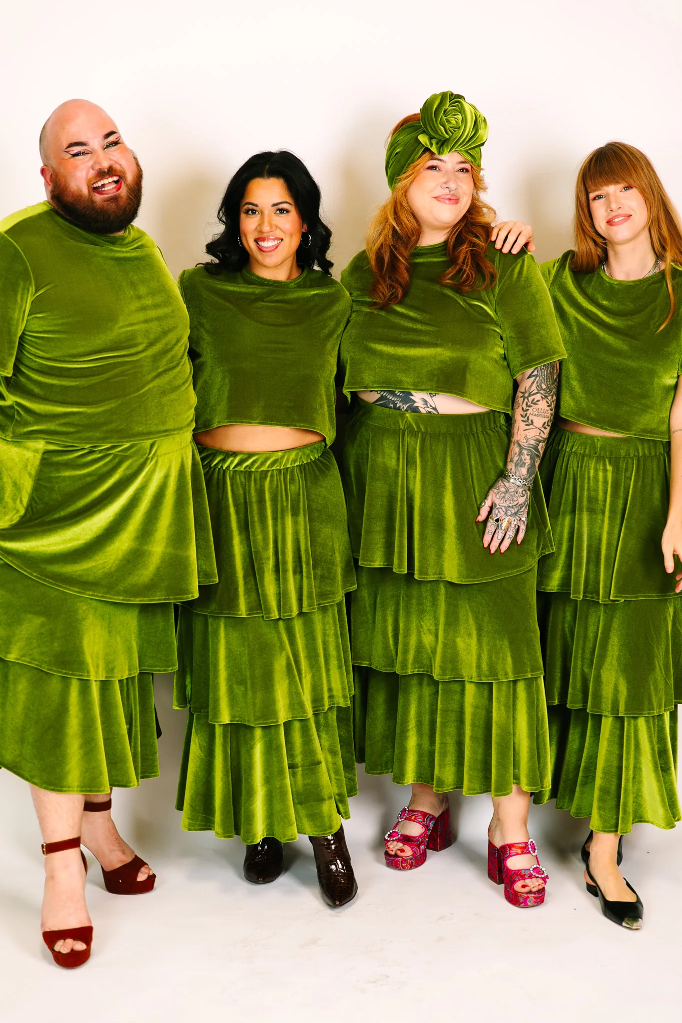 Olive 3-Tiered Velvet Skirt - Image 5