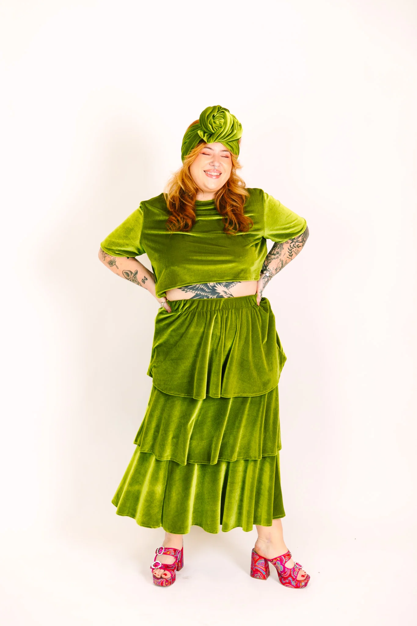 Olive 3-Tiered Velvet Skirt - Image 6
