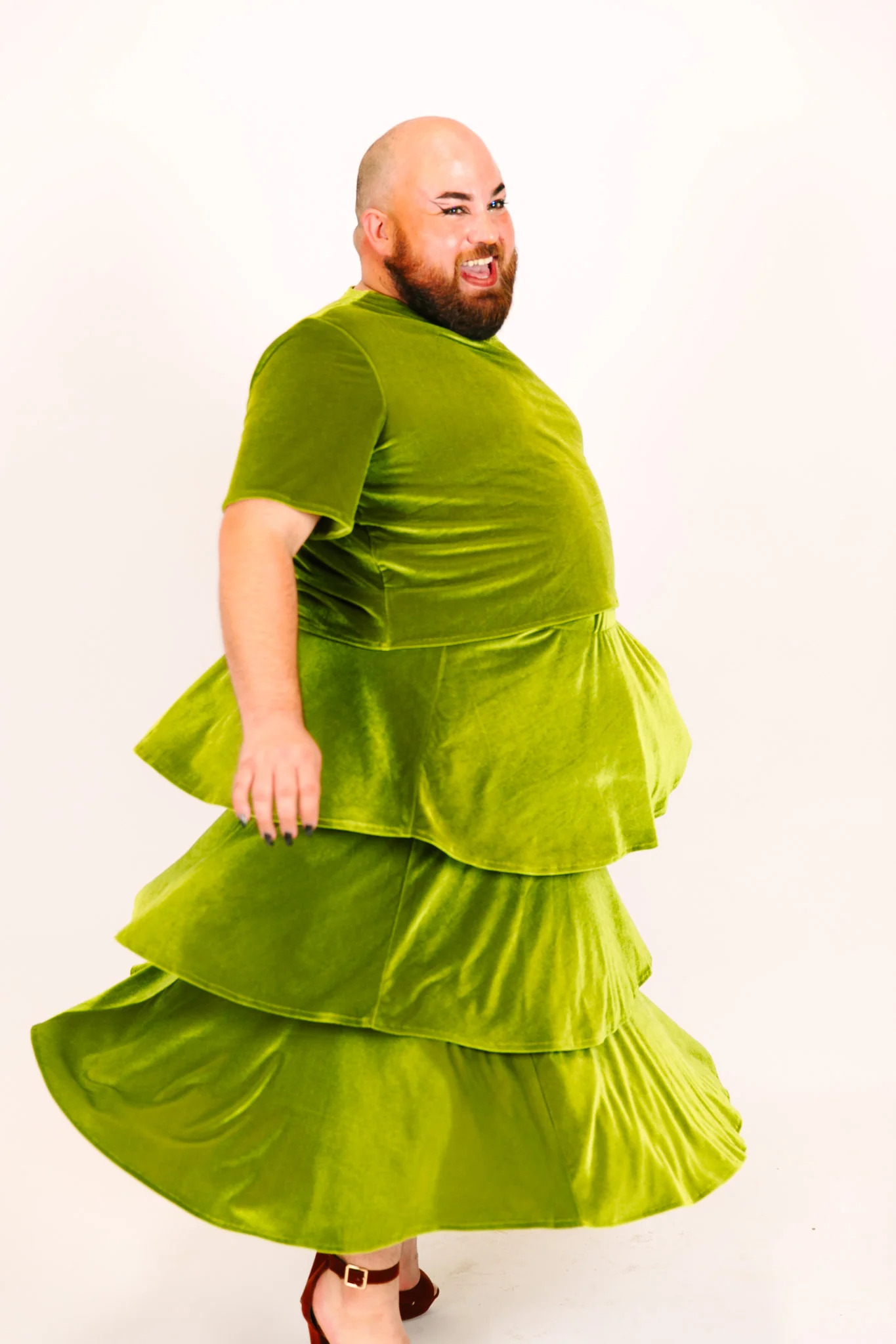 Olive 3-Tiered Velvet Skirt - Image 8