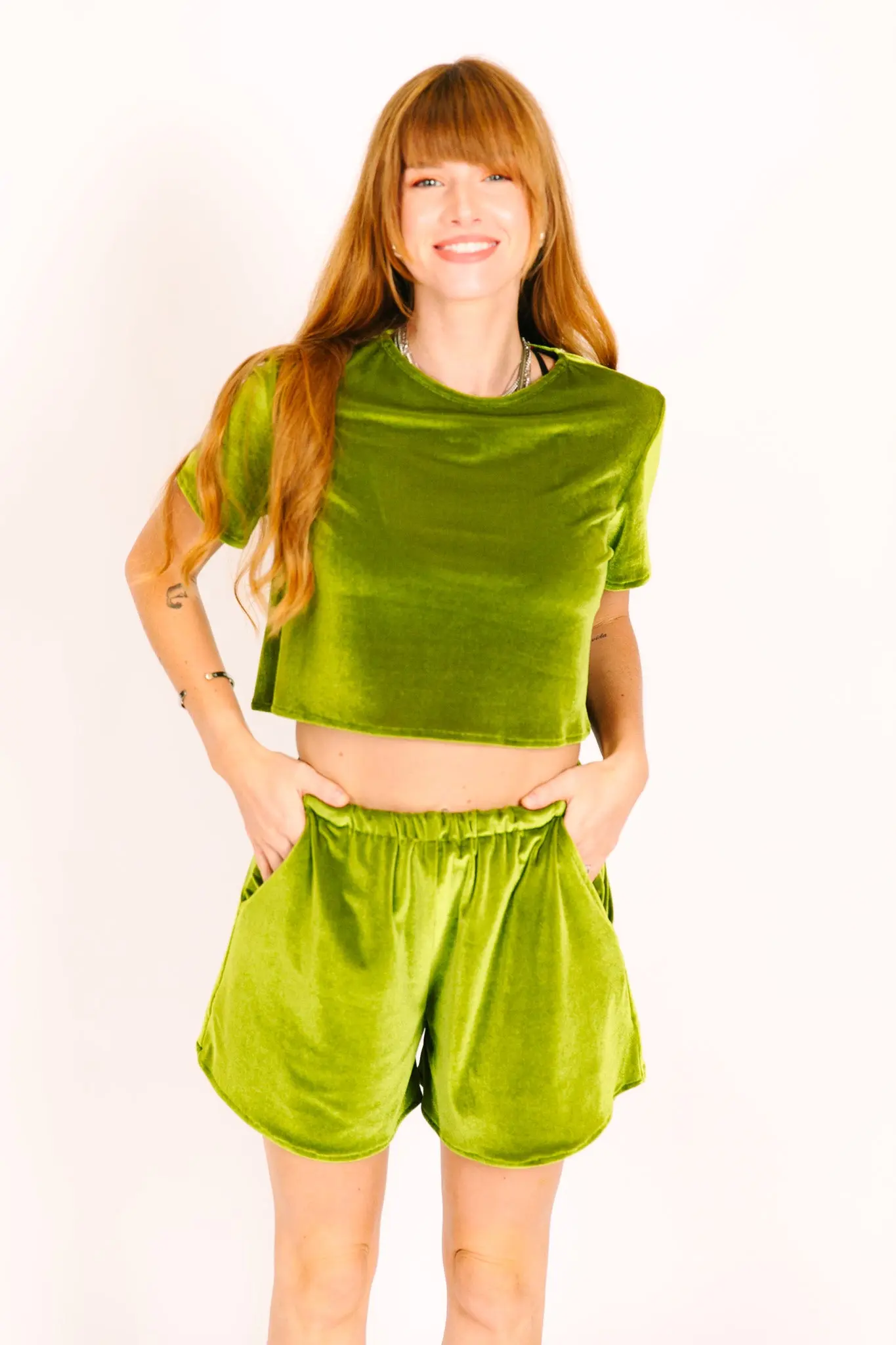 Olive Velvet Baddie Shorts