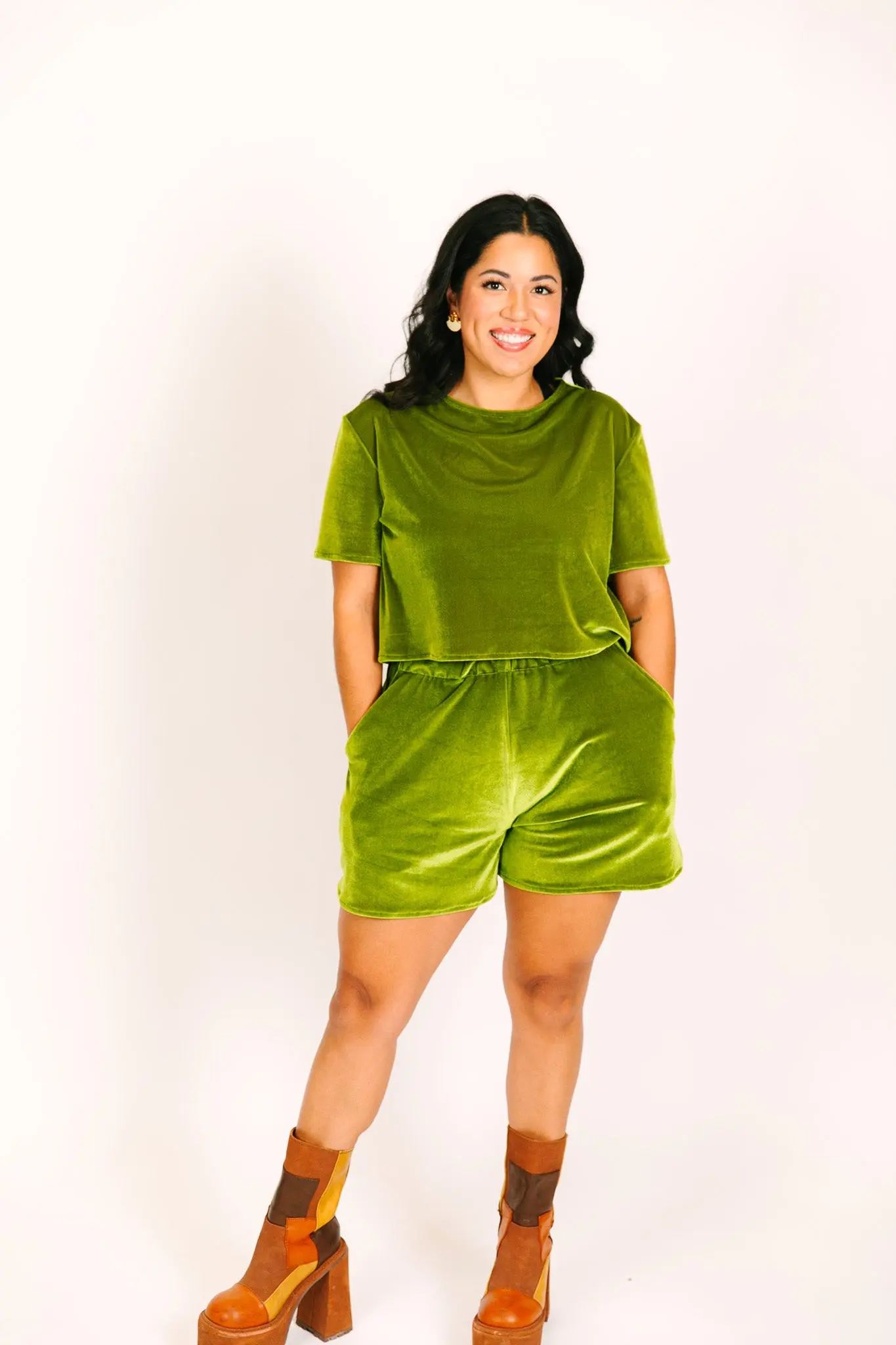 Olive Velvet Baddie Shorts - Image 12