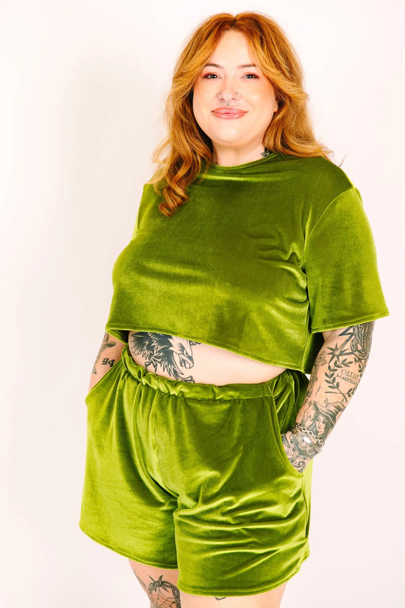 Olive Velvet Baddie Shorts - Image 3