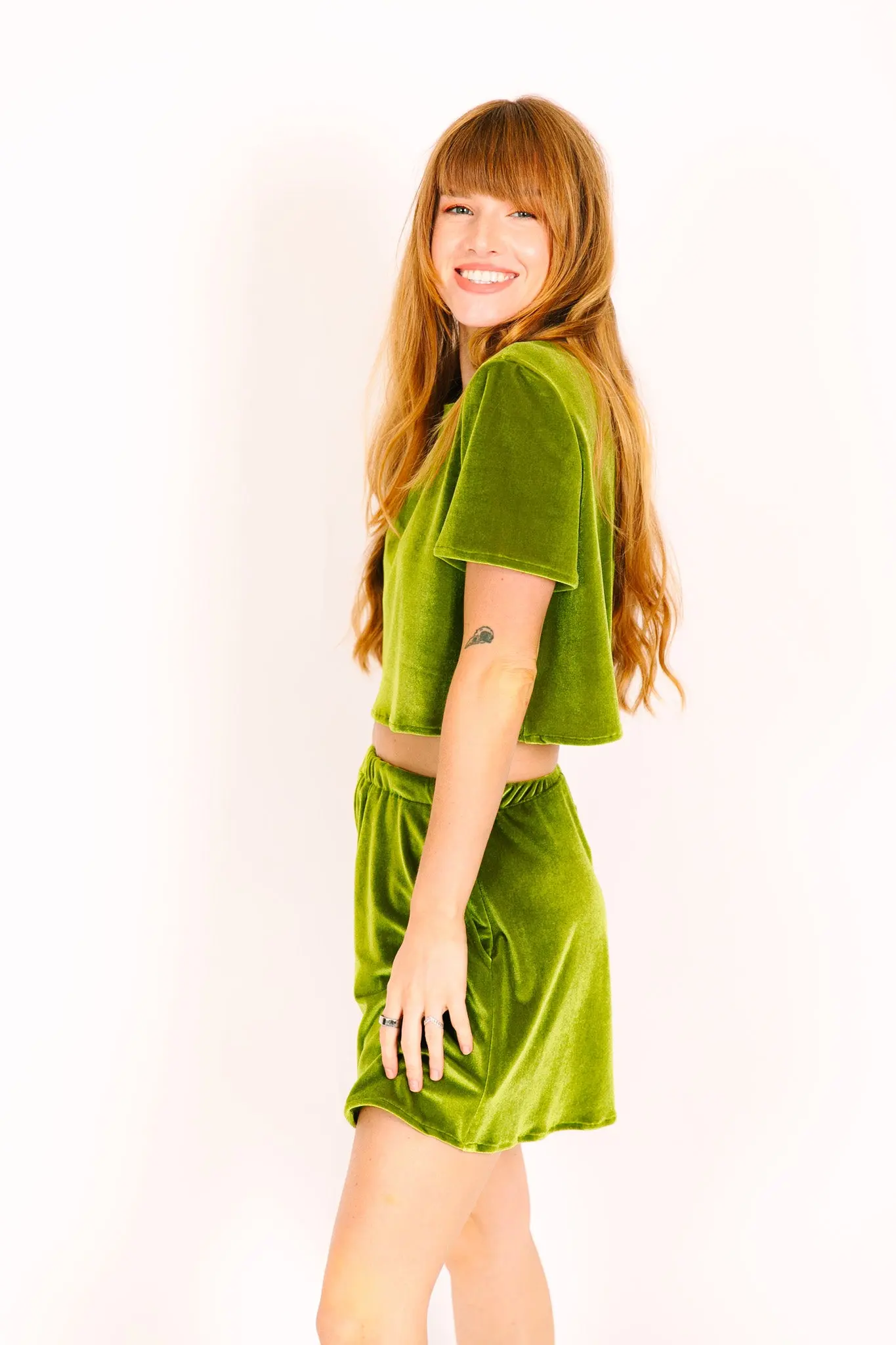 Olive Velvet Baddie Shorts - Image 6