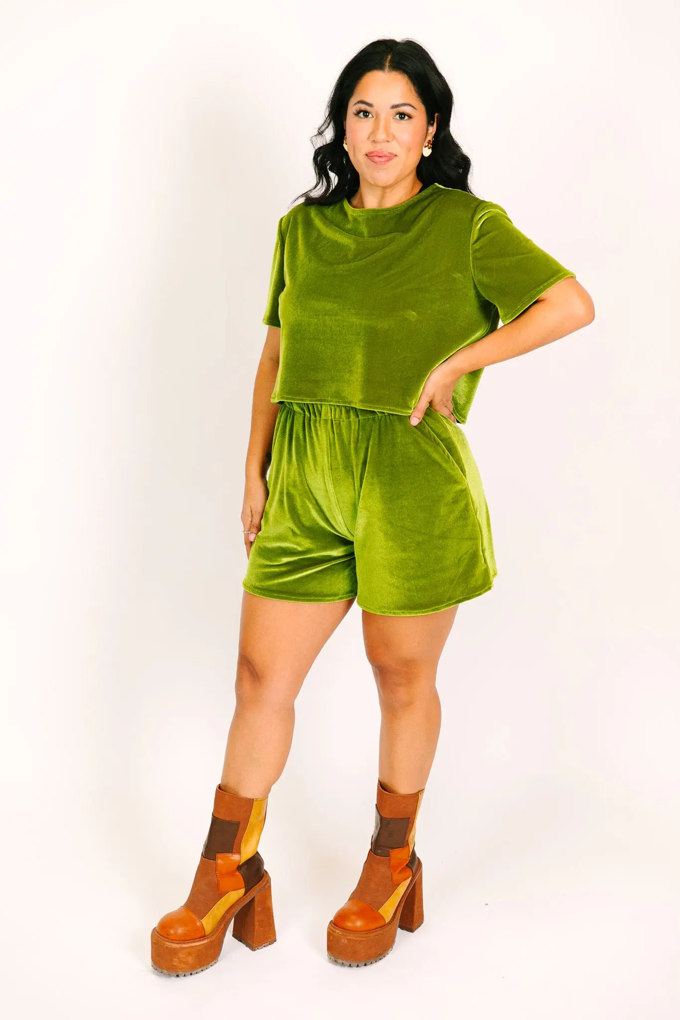 Olive Velvet Baddie Shorts - Image 7