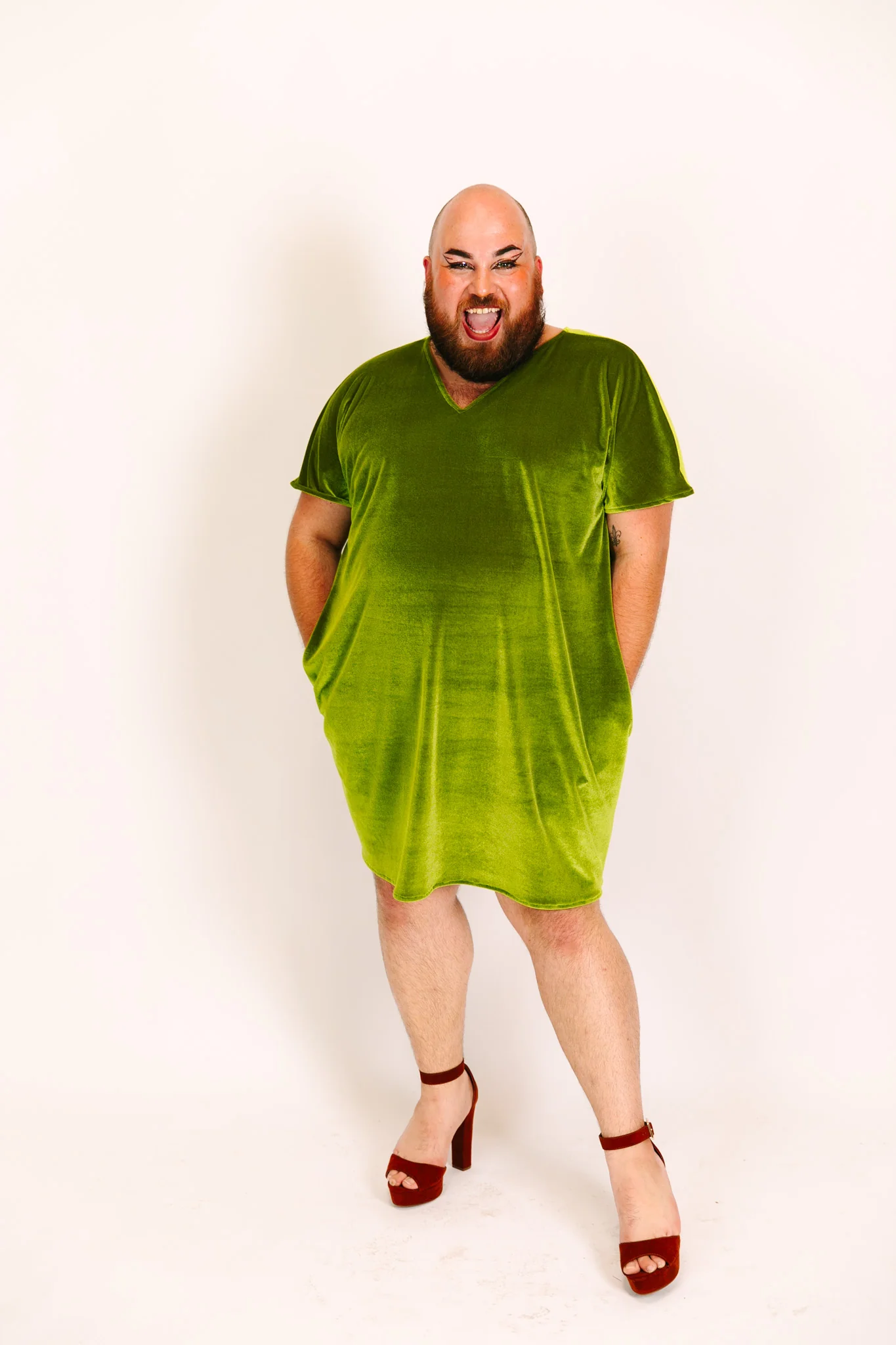 Olive Velvet V-Neck Dress