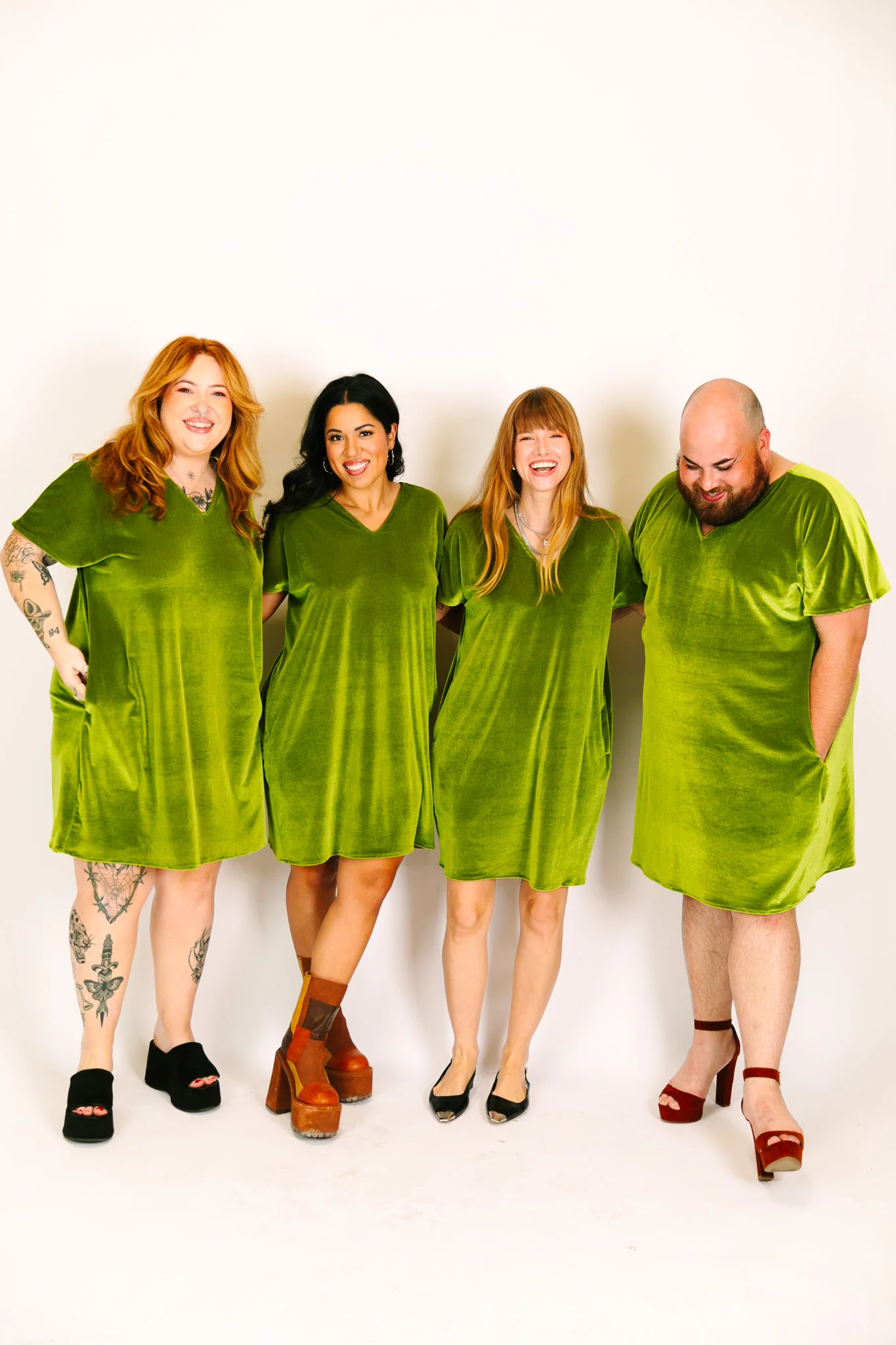 Olive Velvet V-Neck Dress - Image 2