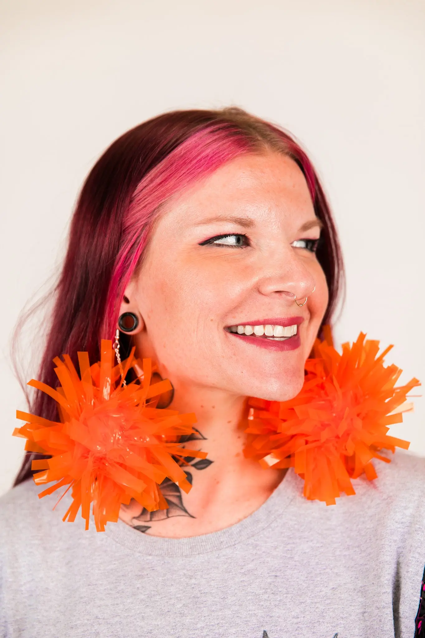 Orange Pom Pom Earrings