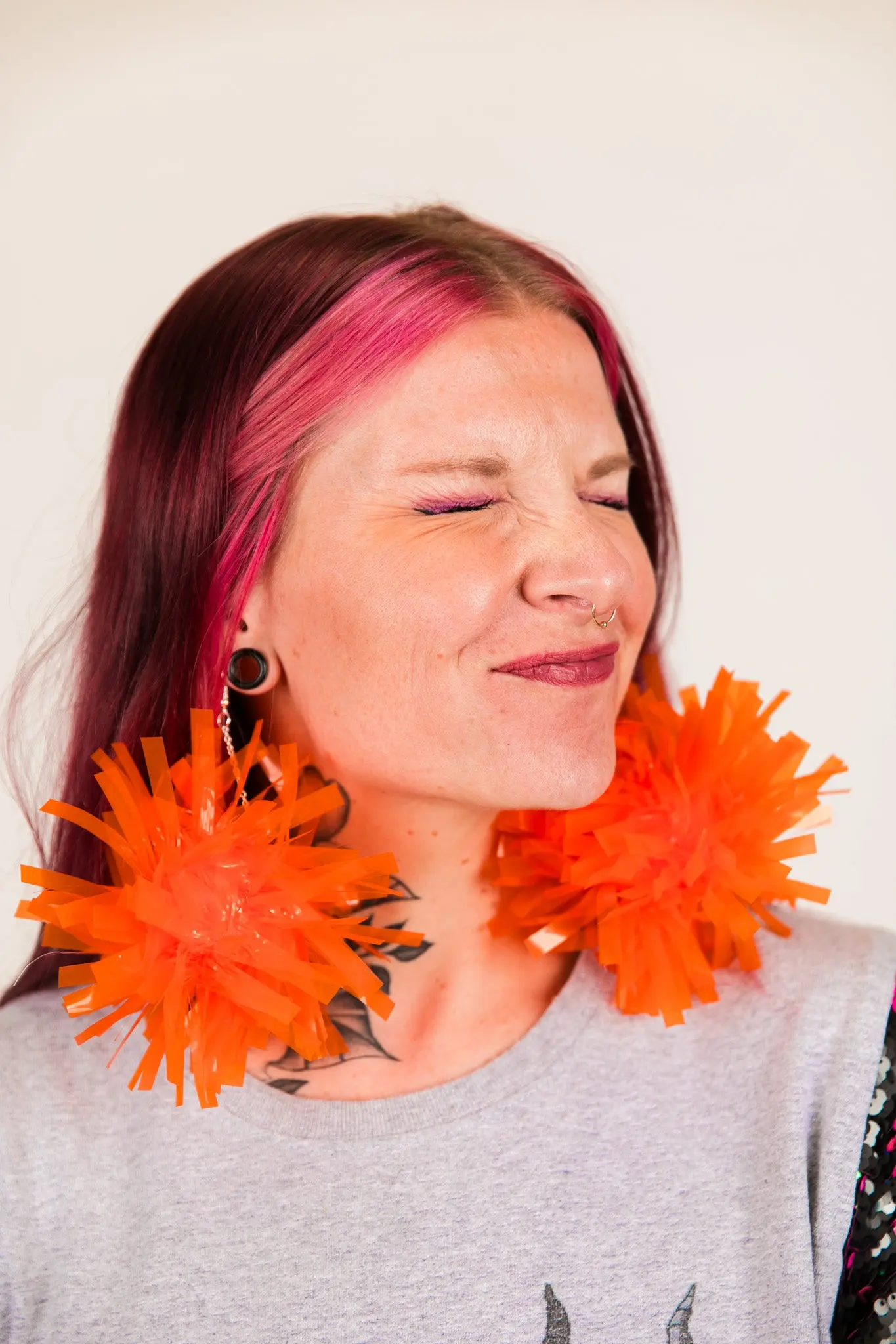 Orange Pom Pom Earrings - Image 4