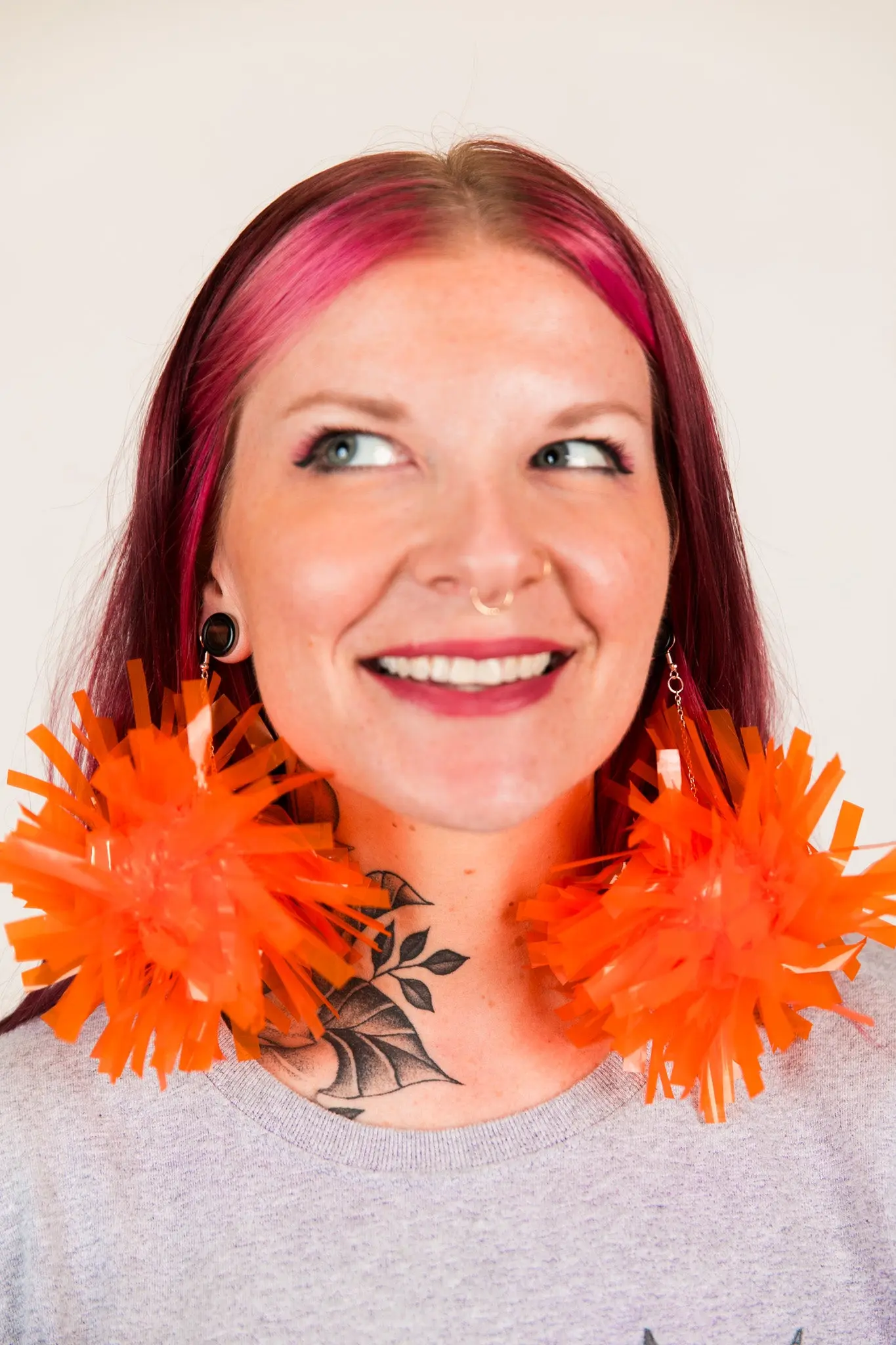 Orange Pom Pom Earrings - Image 7