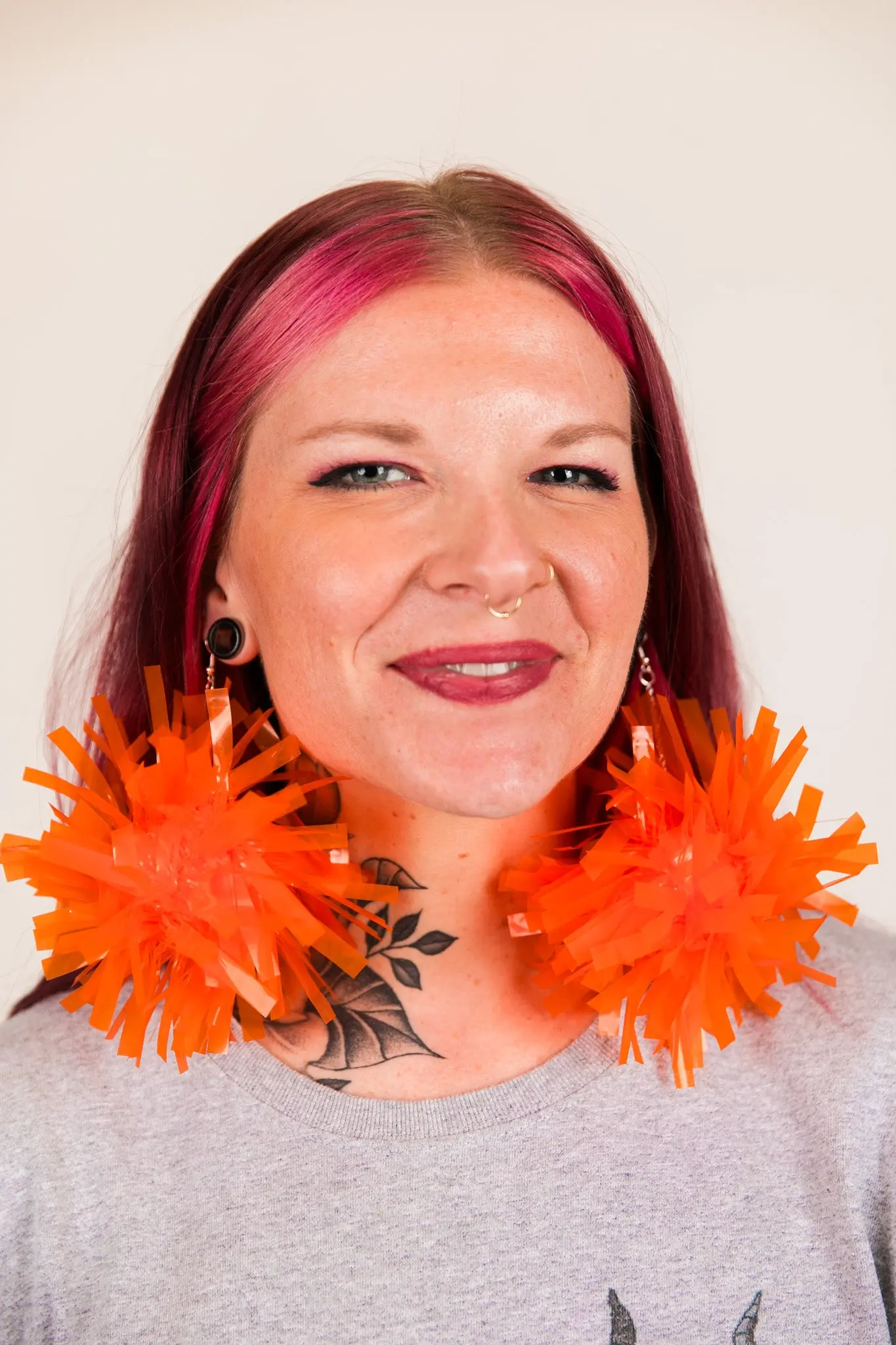 Orange Pom Pom Earrings - Image 9