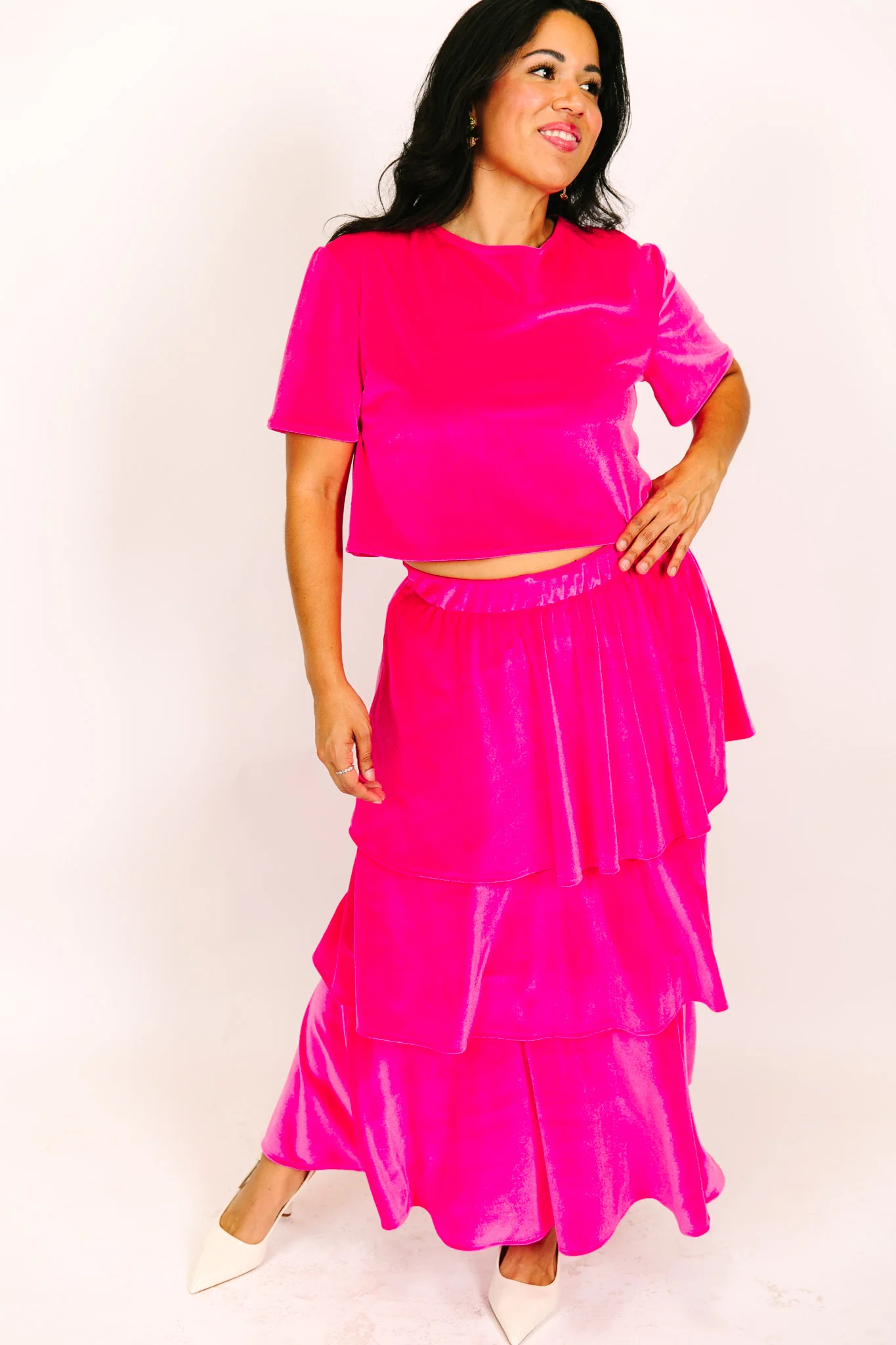 Pink 3-Tiered Velvet Skirt