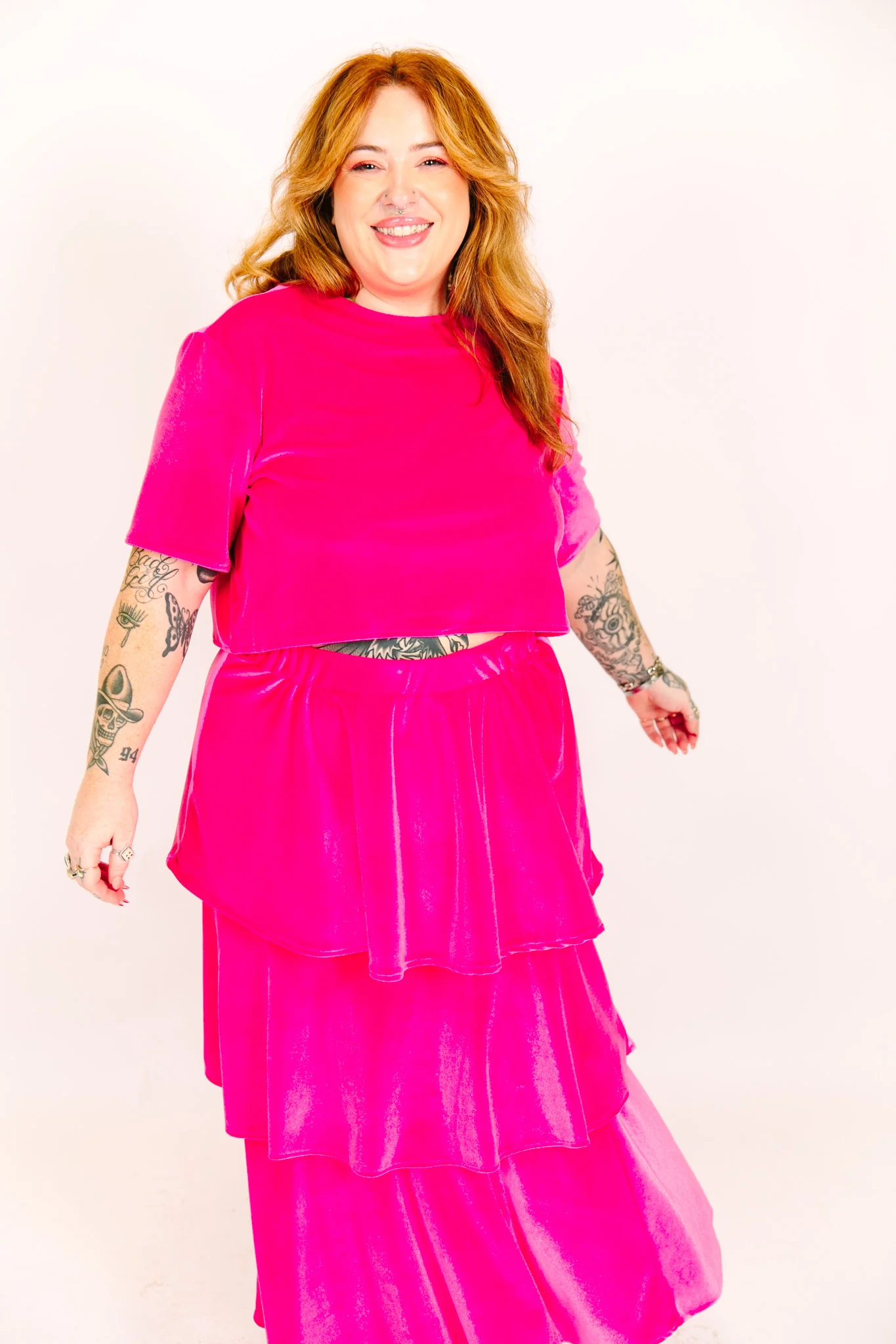 Pink 3-Tiered Velvet Skirt - Image 13