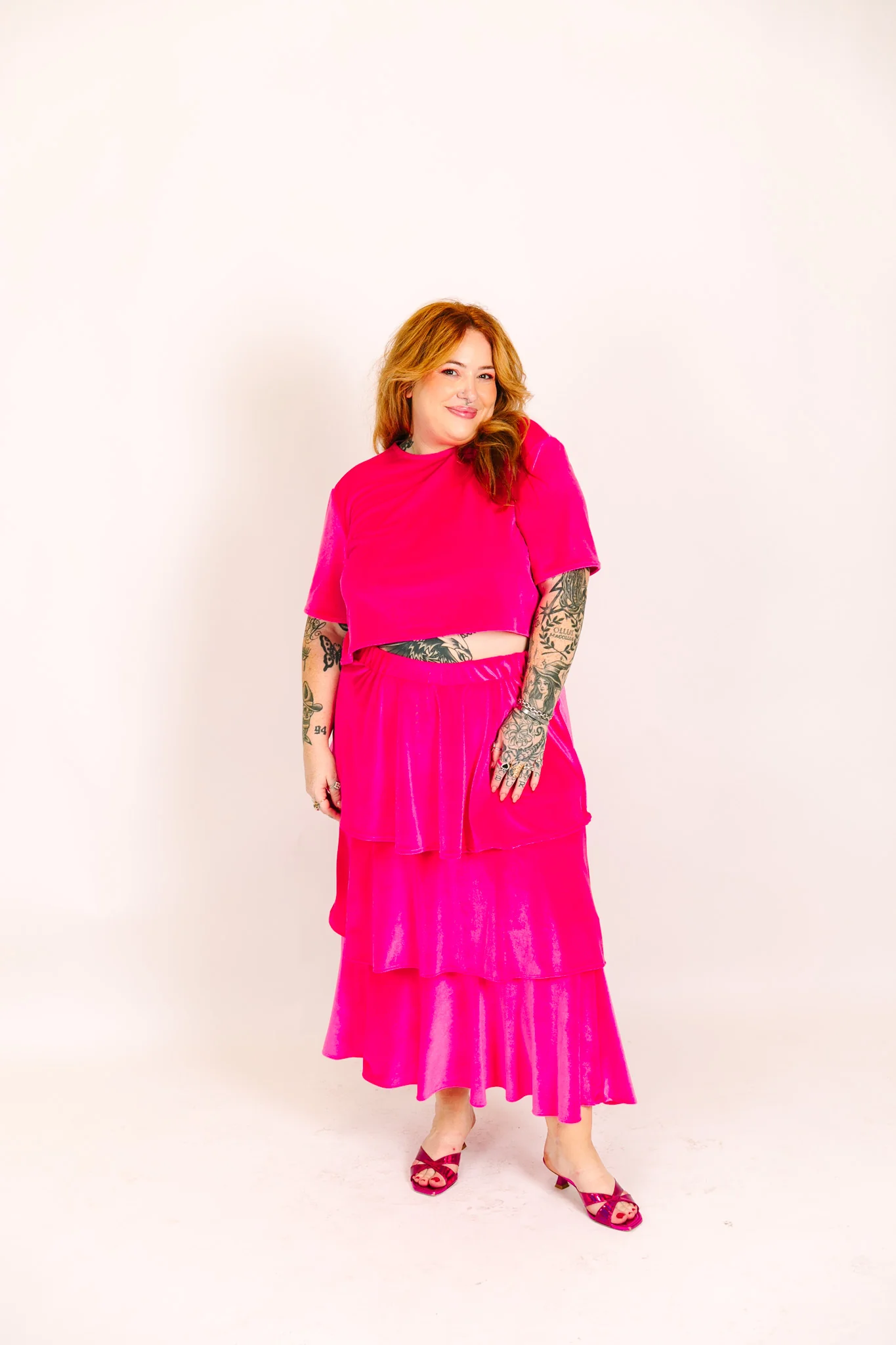Pink 3-Tiered Velvet Skirt - Image 15