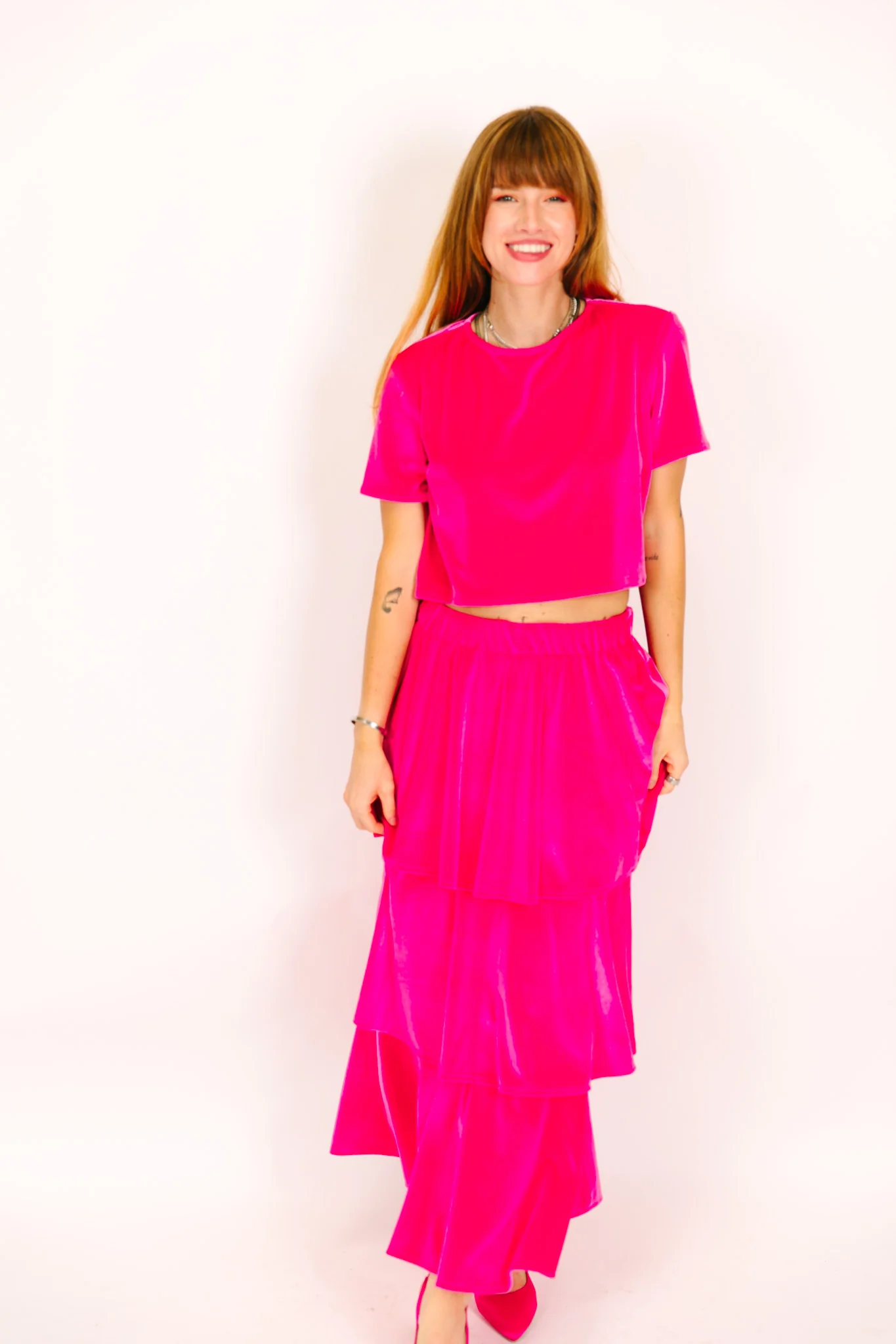 Pink 3-Tiered Velvet Skirt - Image 16
