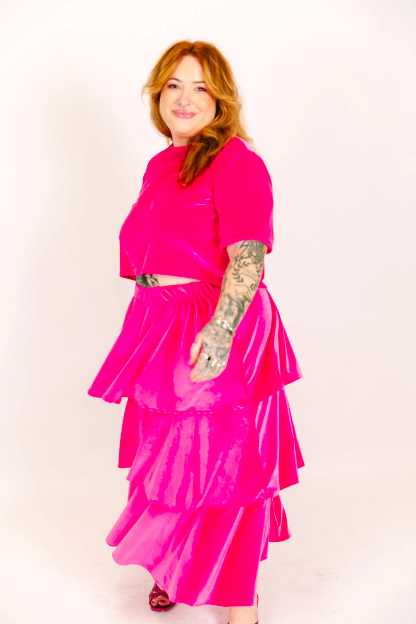 Pink 3-Tiered Velvet Skirt - Image 17