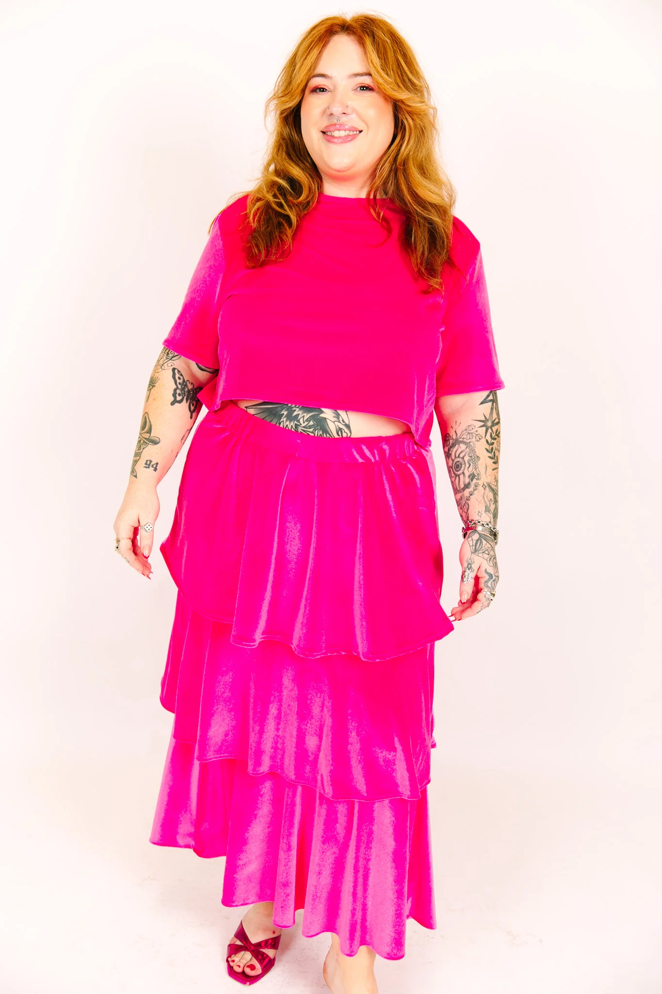 Pink 3-Tiered Velvet Skirt - Image 5