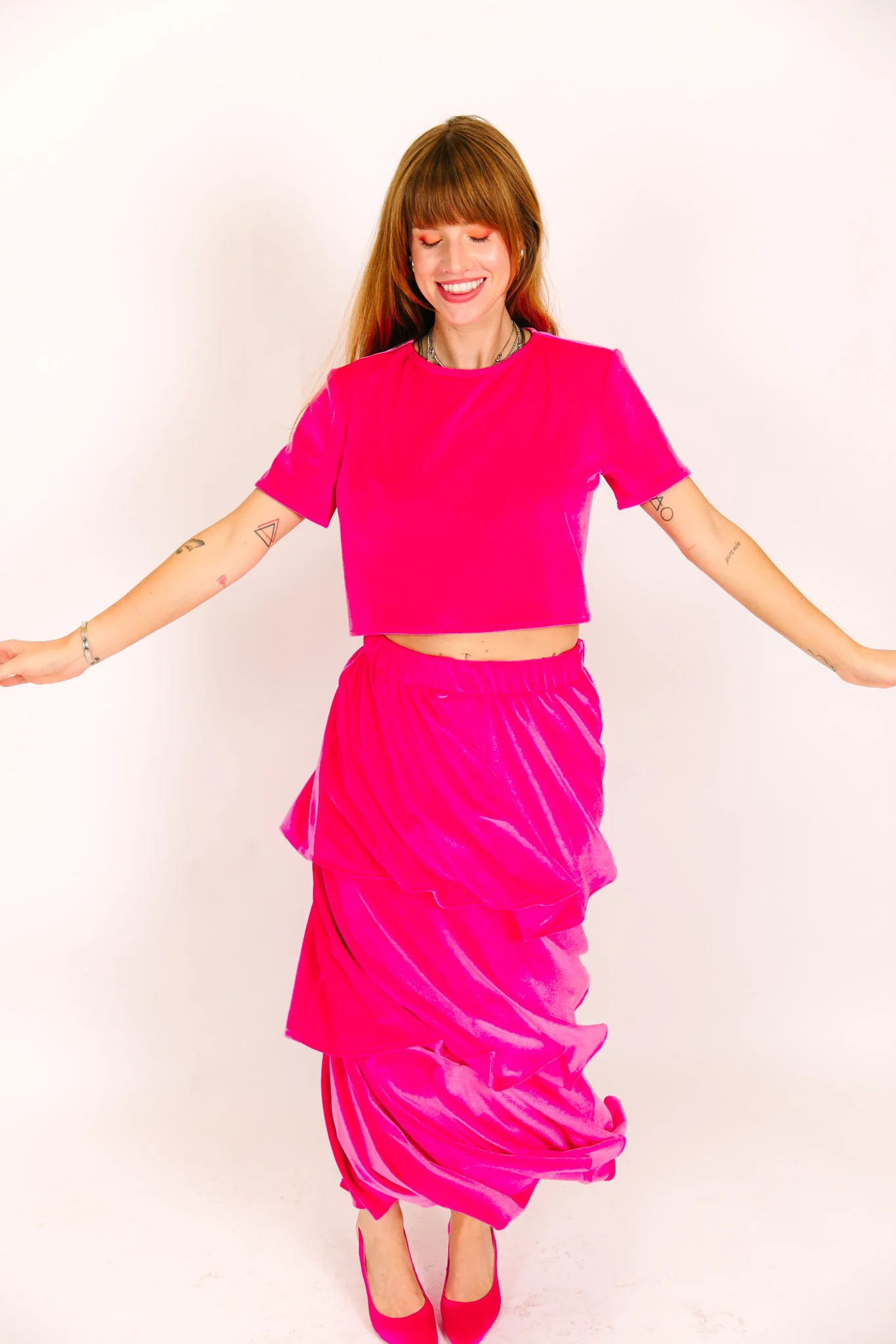 Pink 3-Tiered Velvet Skirt - Image 8