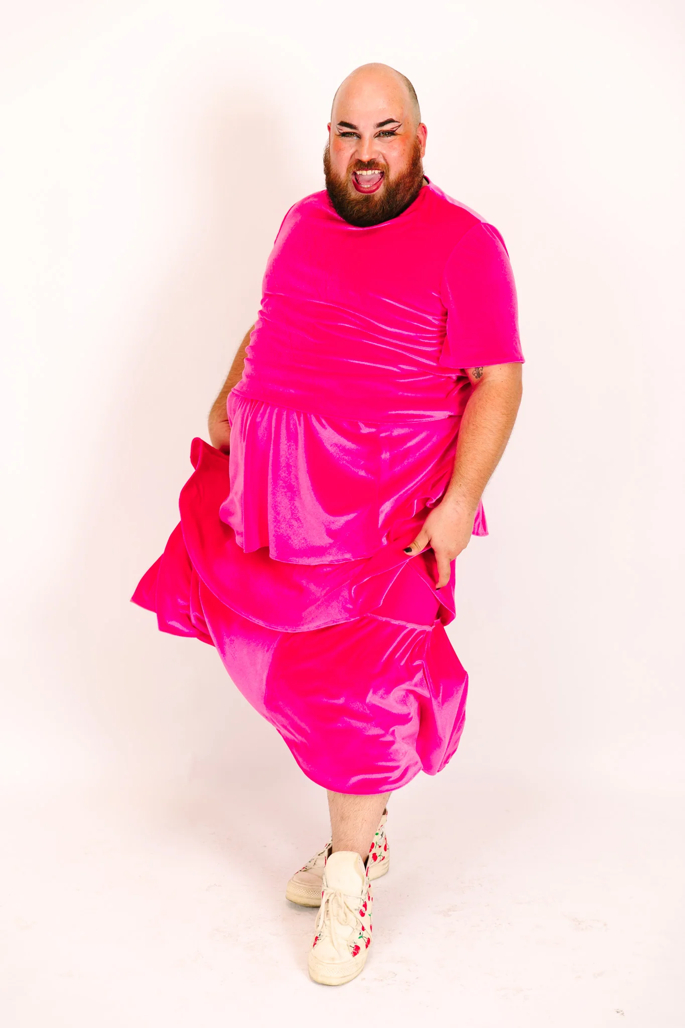 Pink 3-Tiered Velvet Skirt - Image 9