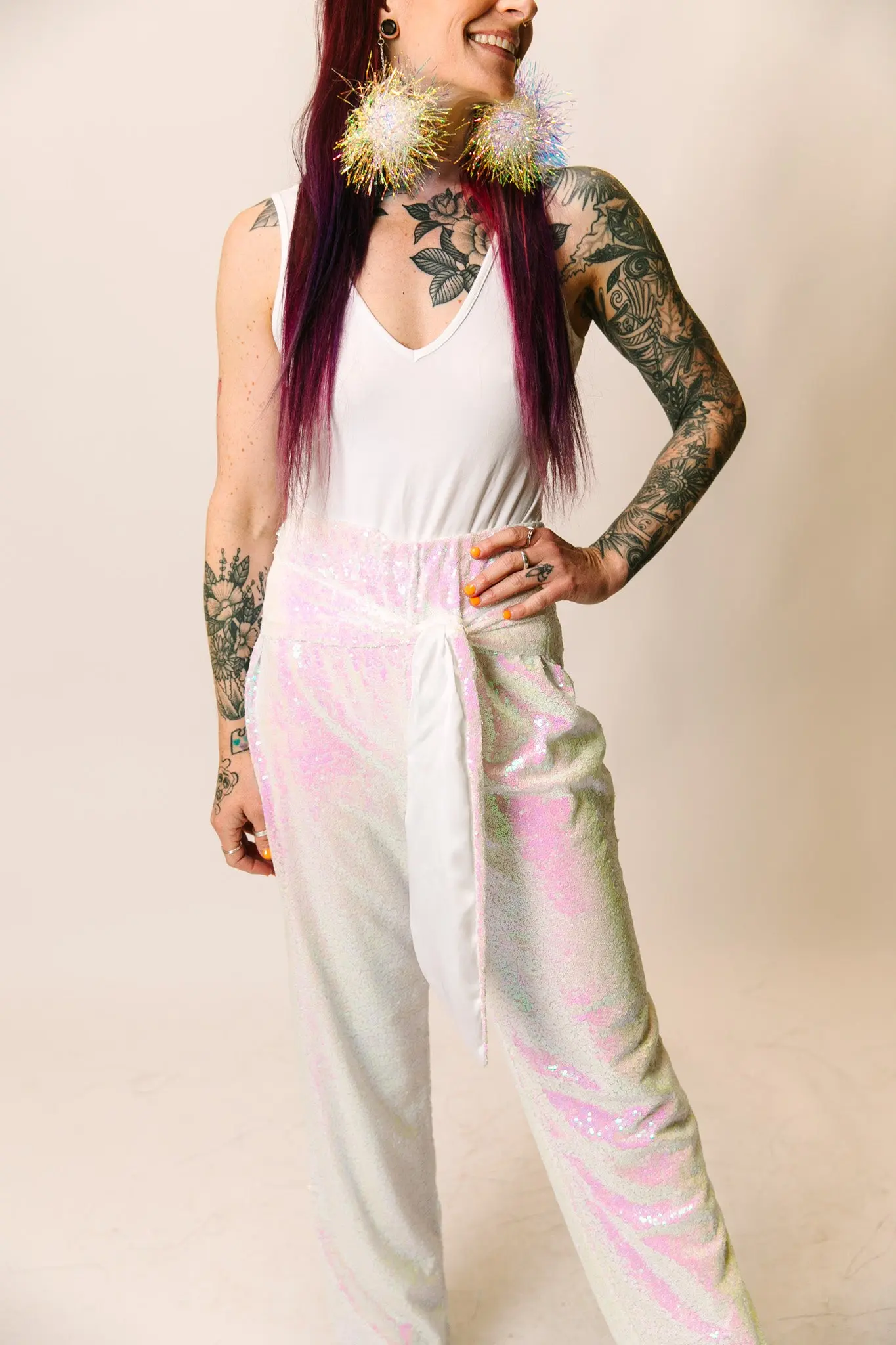 Pink Iridescent High Waisted Sequin Pant - Image 2