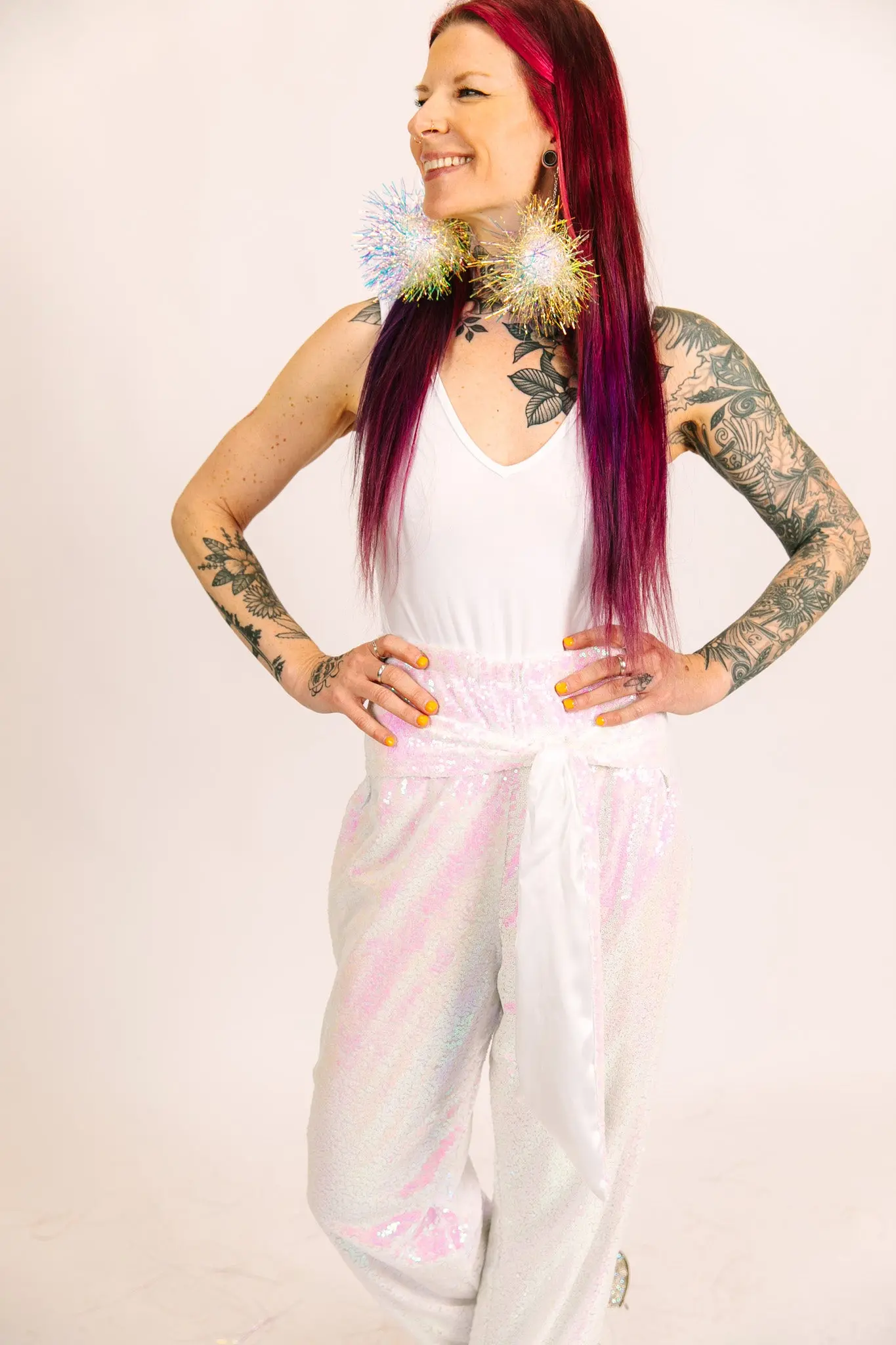 Pink Iridescent High Waisted Sequin Pant - Image 3