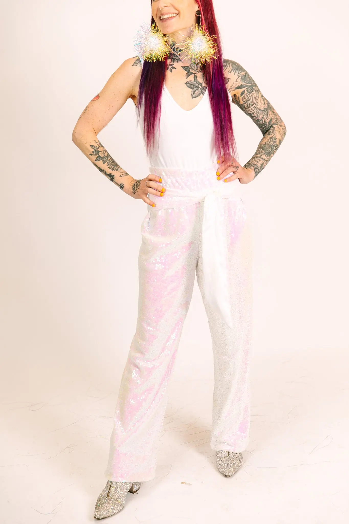 Pink Iridescent High Waisted Sequin Pant - Image 5