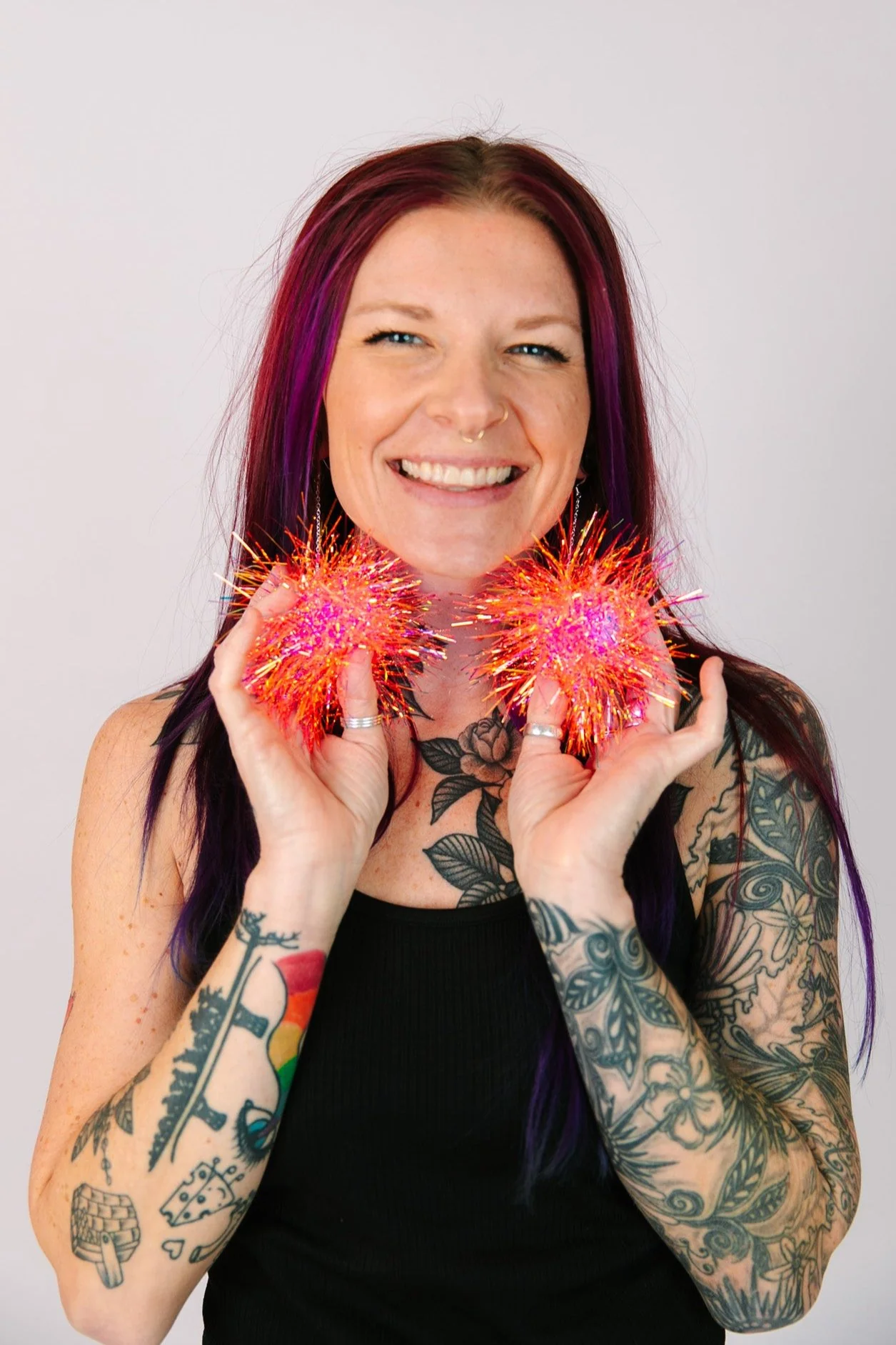 Pink Iridescent Party Pom Earrings