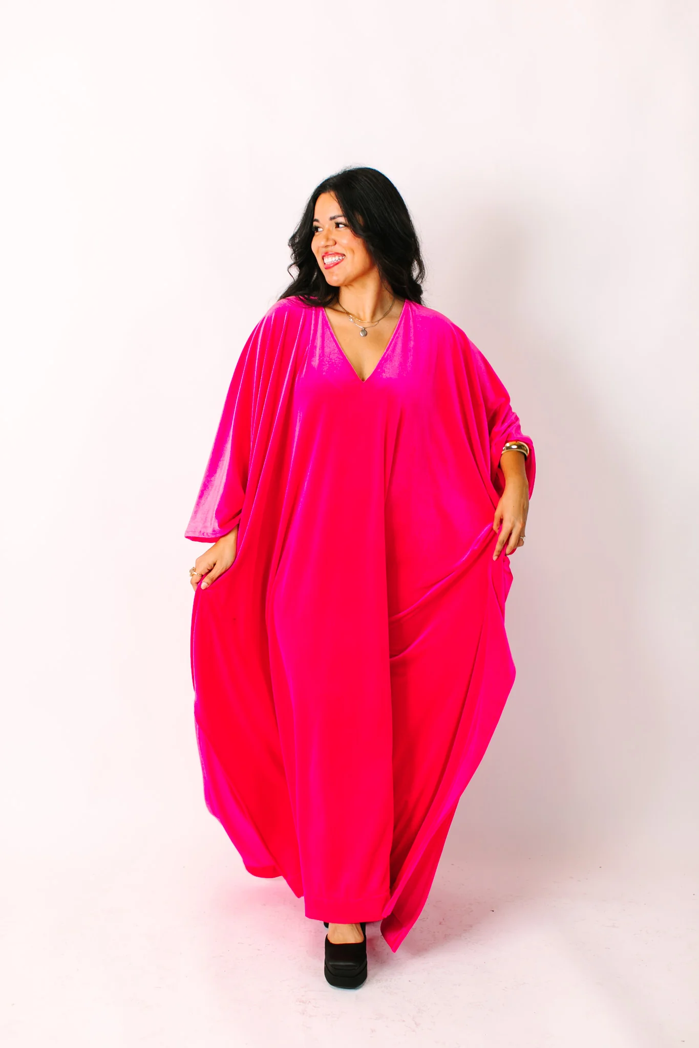 Pink Velvet Long Caftan - Image 10