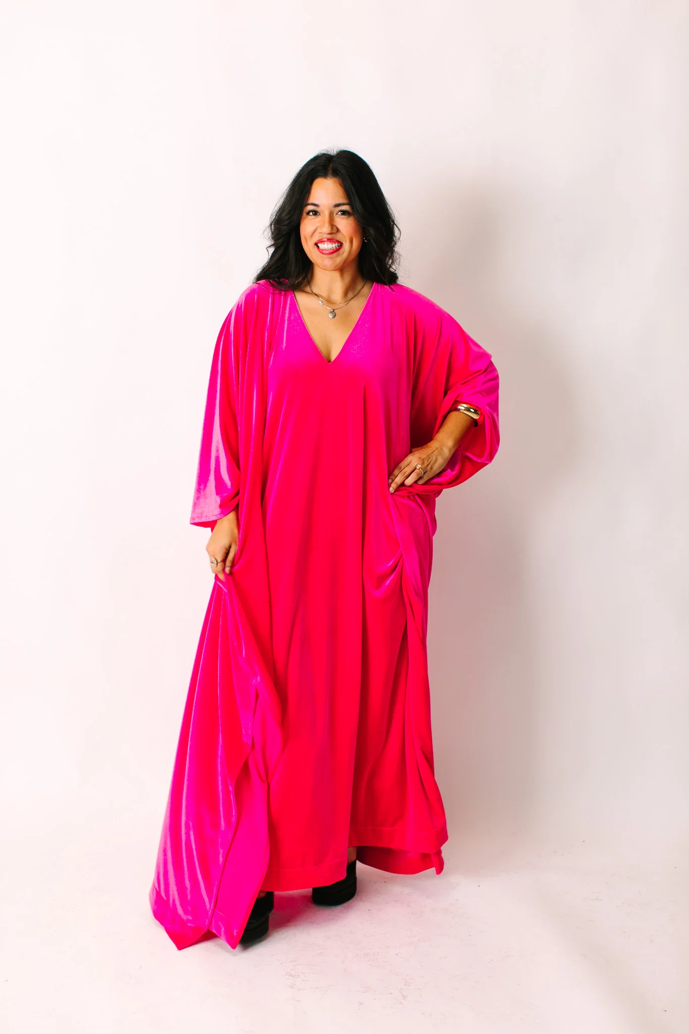 Pink Velvet Long Caftan - Image 4