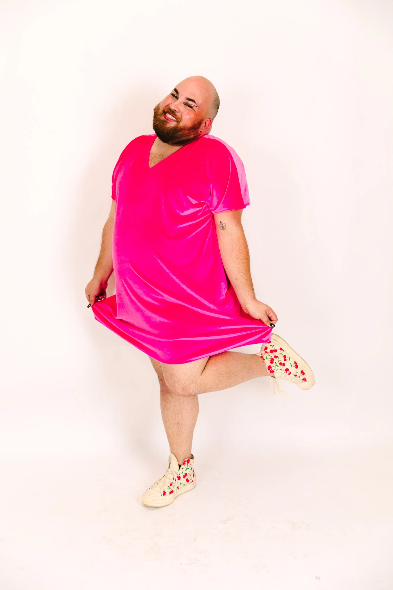 Pink Velvet V-Neck Dress