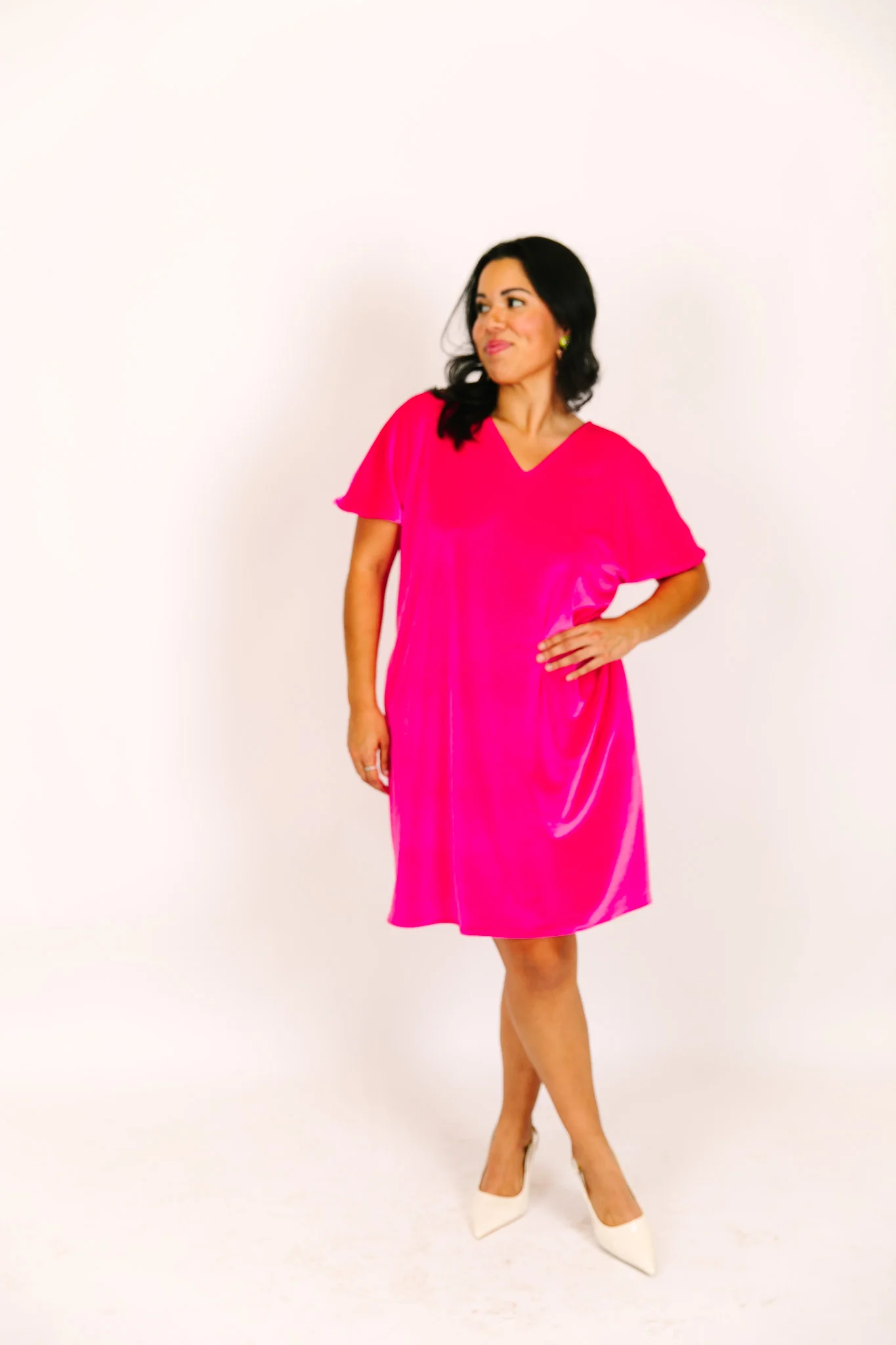Pink Velvet V-Neck Dress - Image 10
