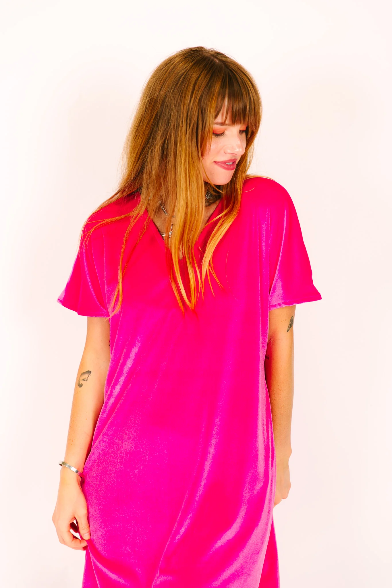 Pink Velvet V-Neck Dress - Image 11
