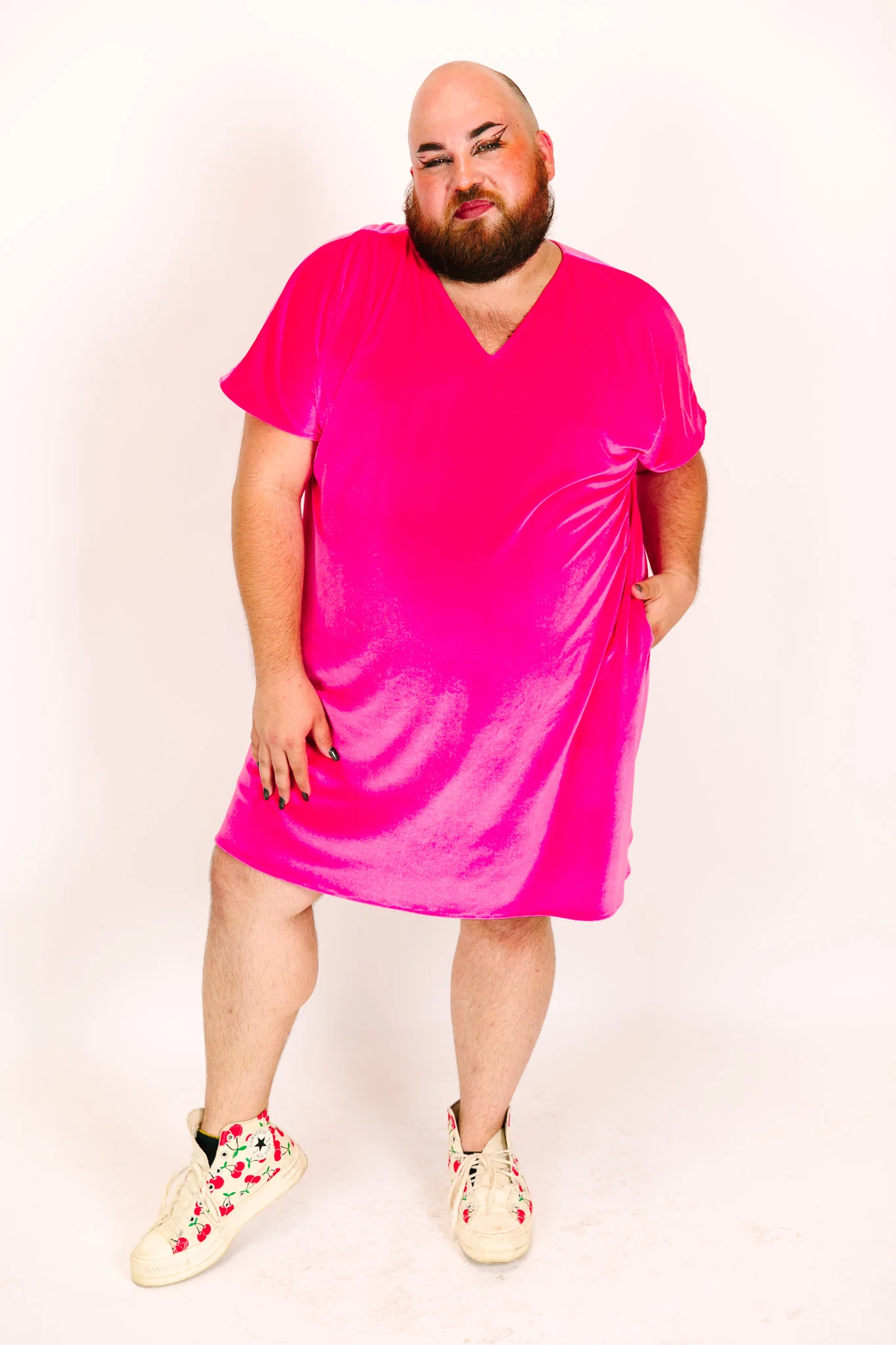 Pink Velvet V-Neck Dress - Image 12