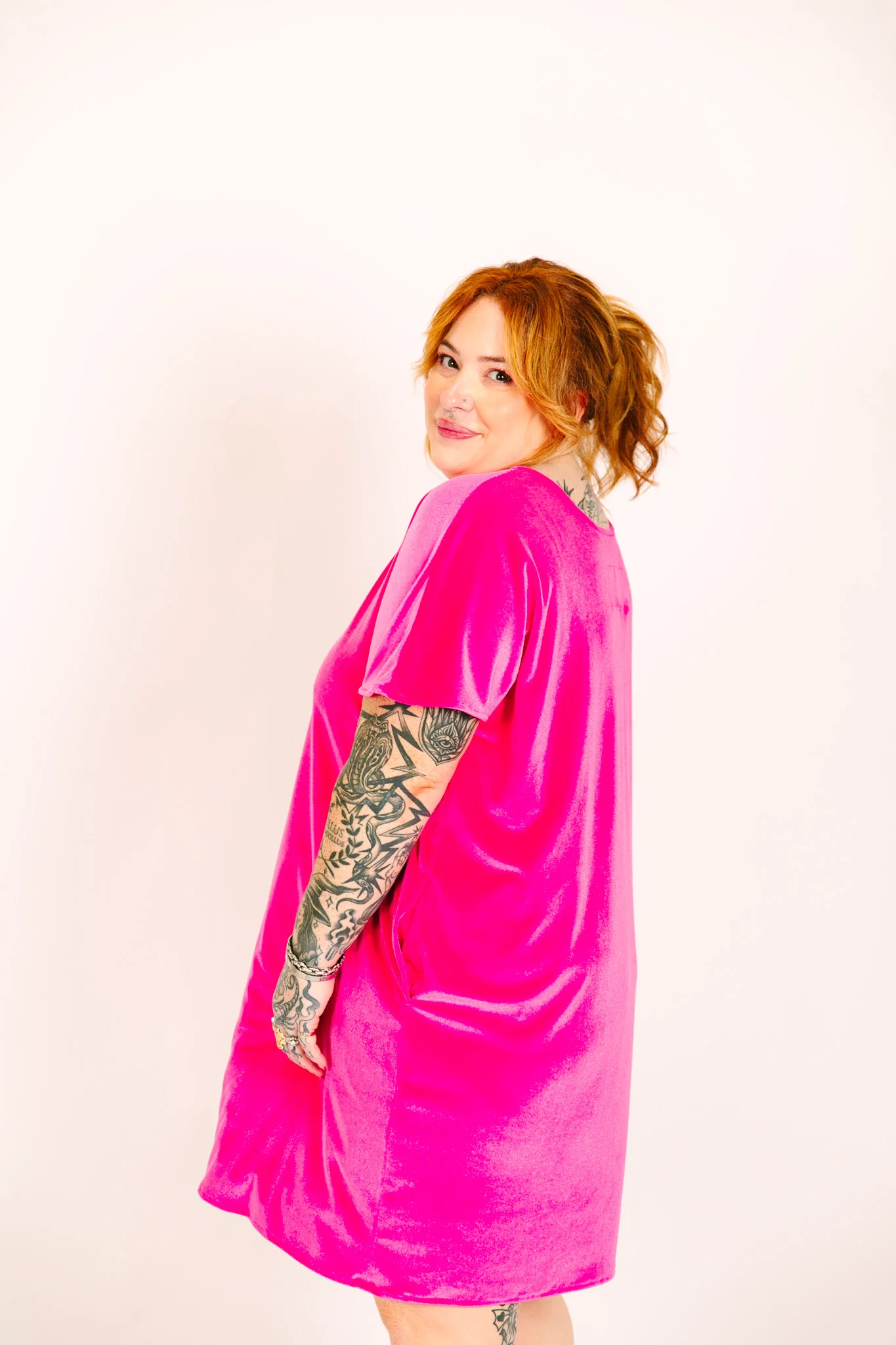 Pink Velvet V-Neck Dress - Image 13