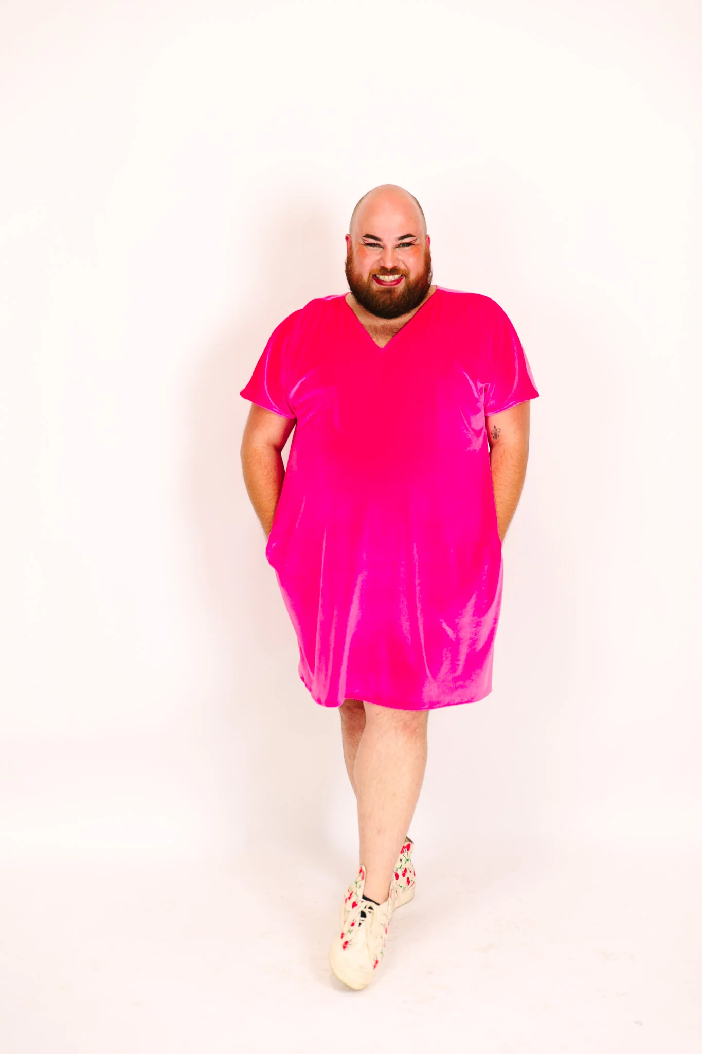 Pink Velvet V-Neck Dress - Image 16