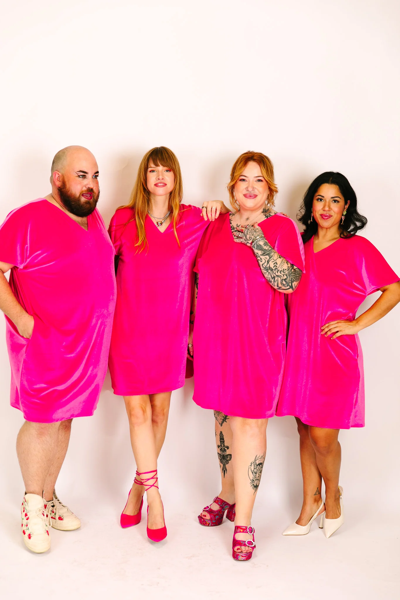 Pink Velvet V-Neck Dress - Image 2