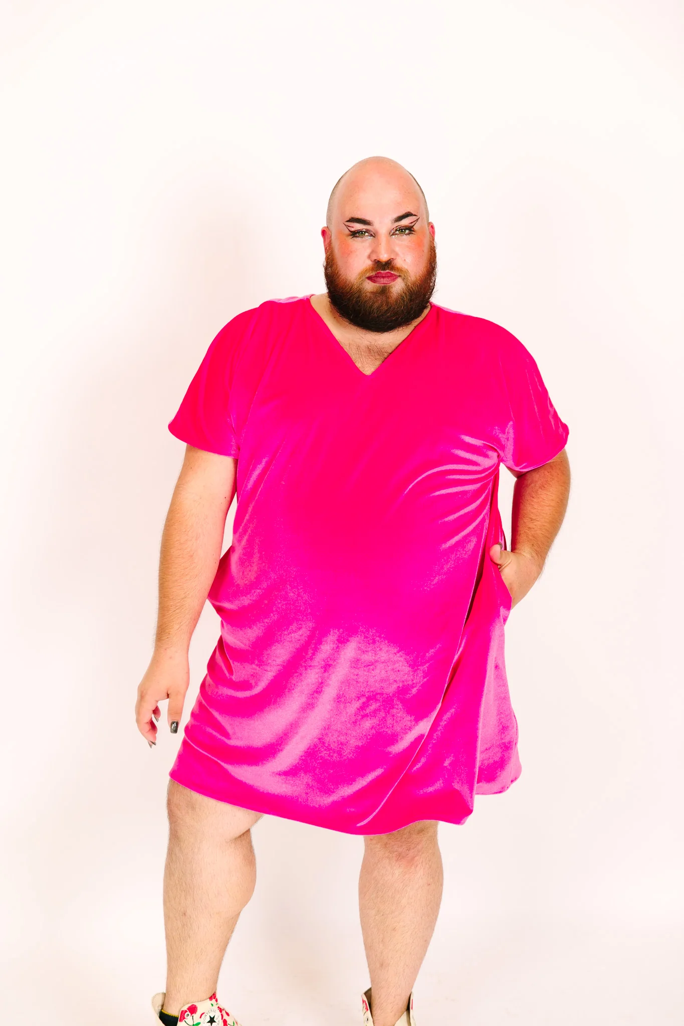 Pink Velvet V-Neck Dress - Image 8