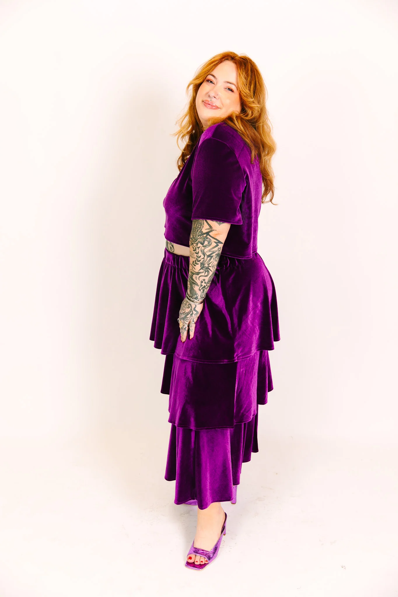 Purple 3-Tiered Velvet Skirt