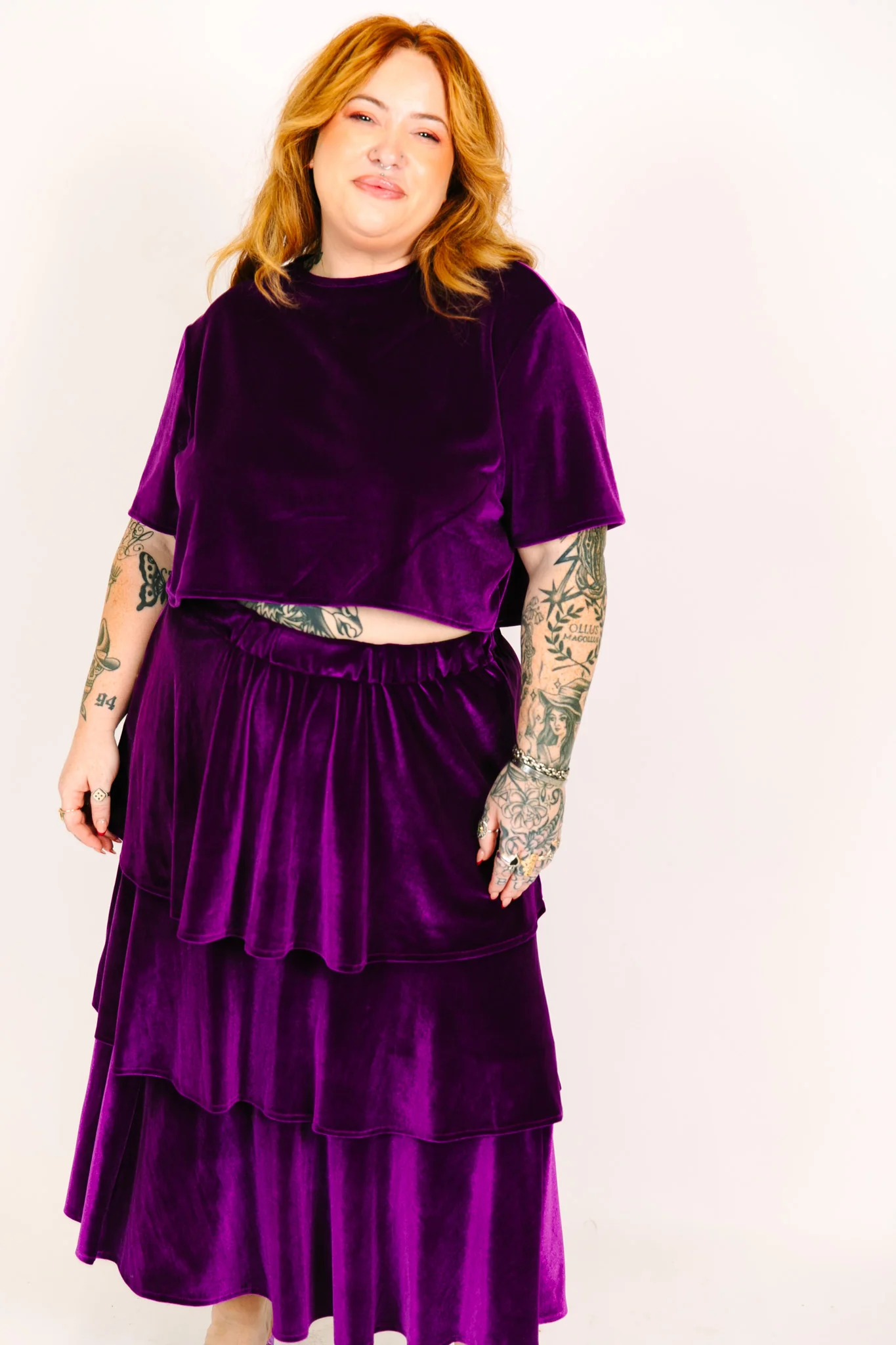 Purple 3-Tiered Velvet Skirt - Image 11