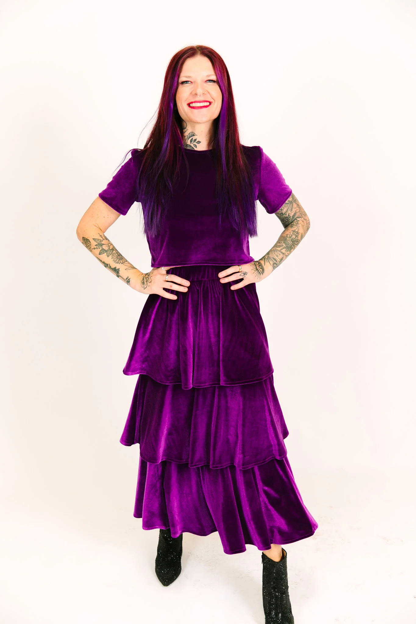 Purple 3-Tiered Velvet Skirt - Image 12