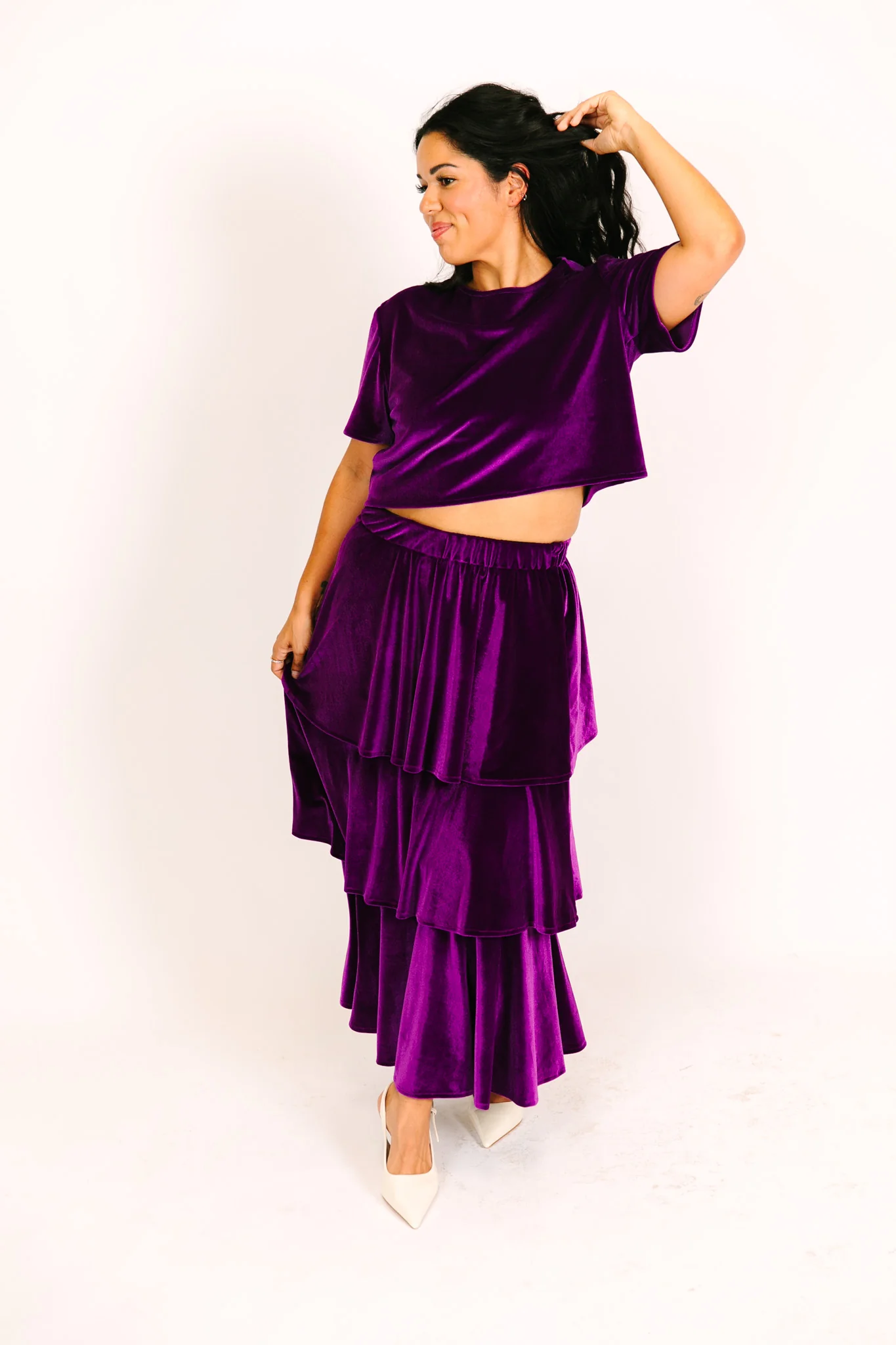 Purple 3-Tiered Velvet Skirt - Image 14