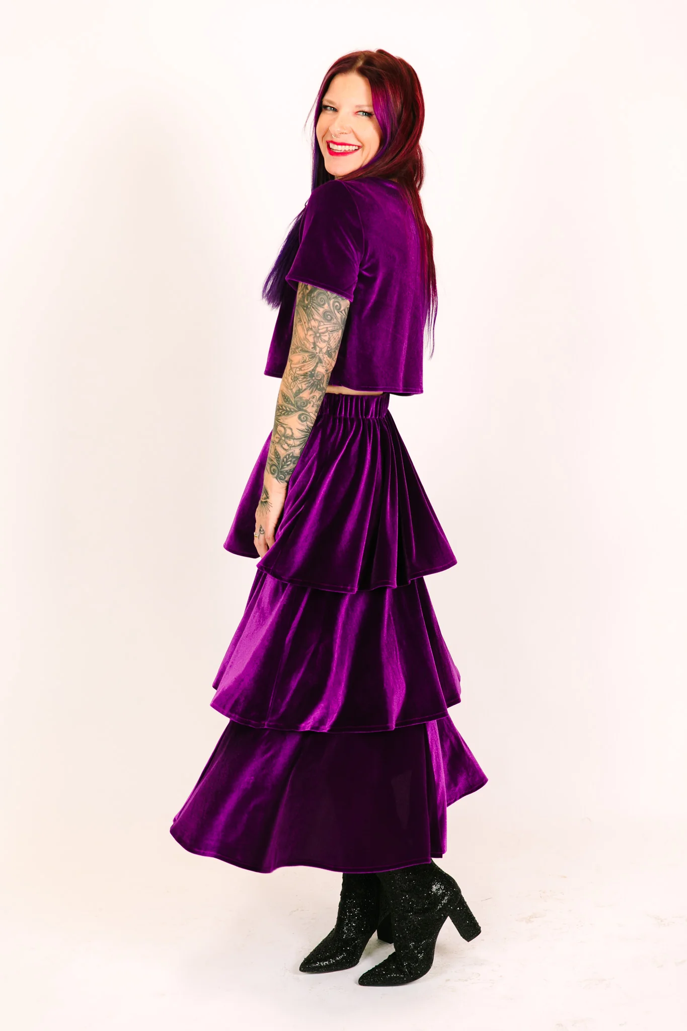 Purple 3-Tiered Velvet Skirt - Image 3