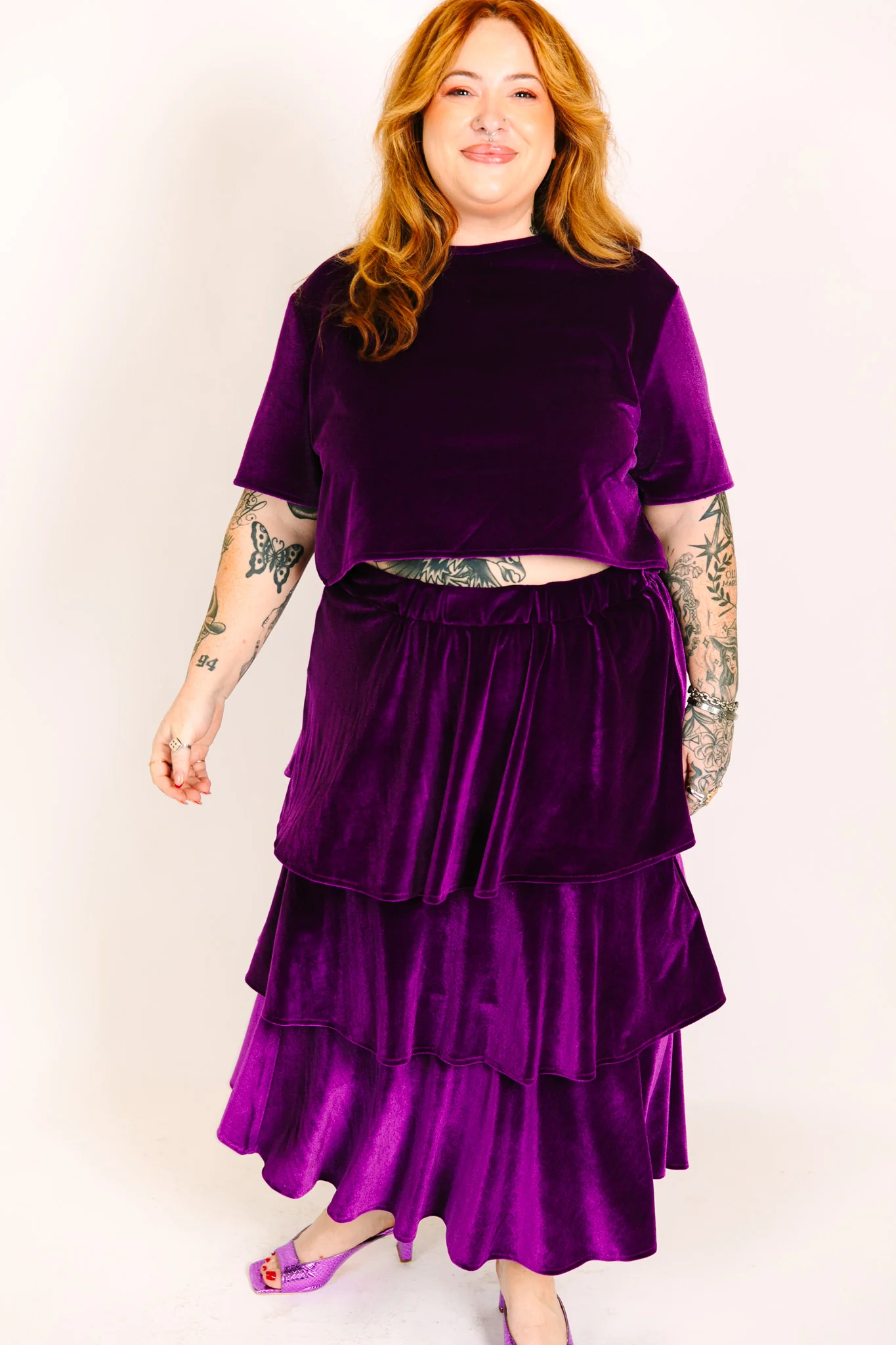 Purple 3-Tiered Velvet Skirt - Image 7