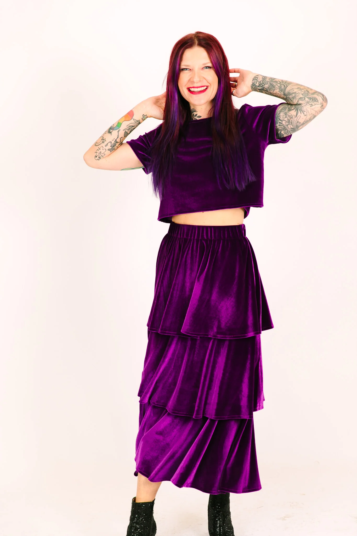 Purple 3-Tiered Velvet Skirt - Image 8