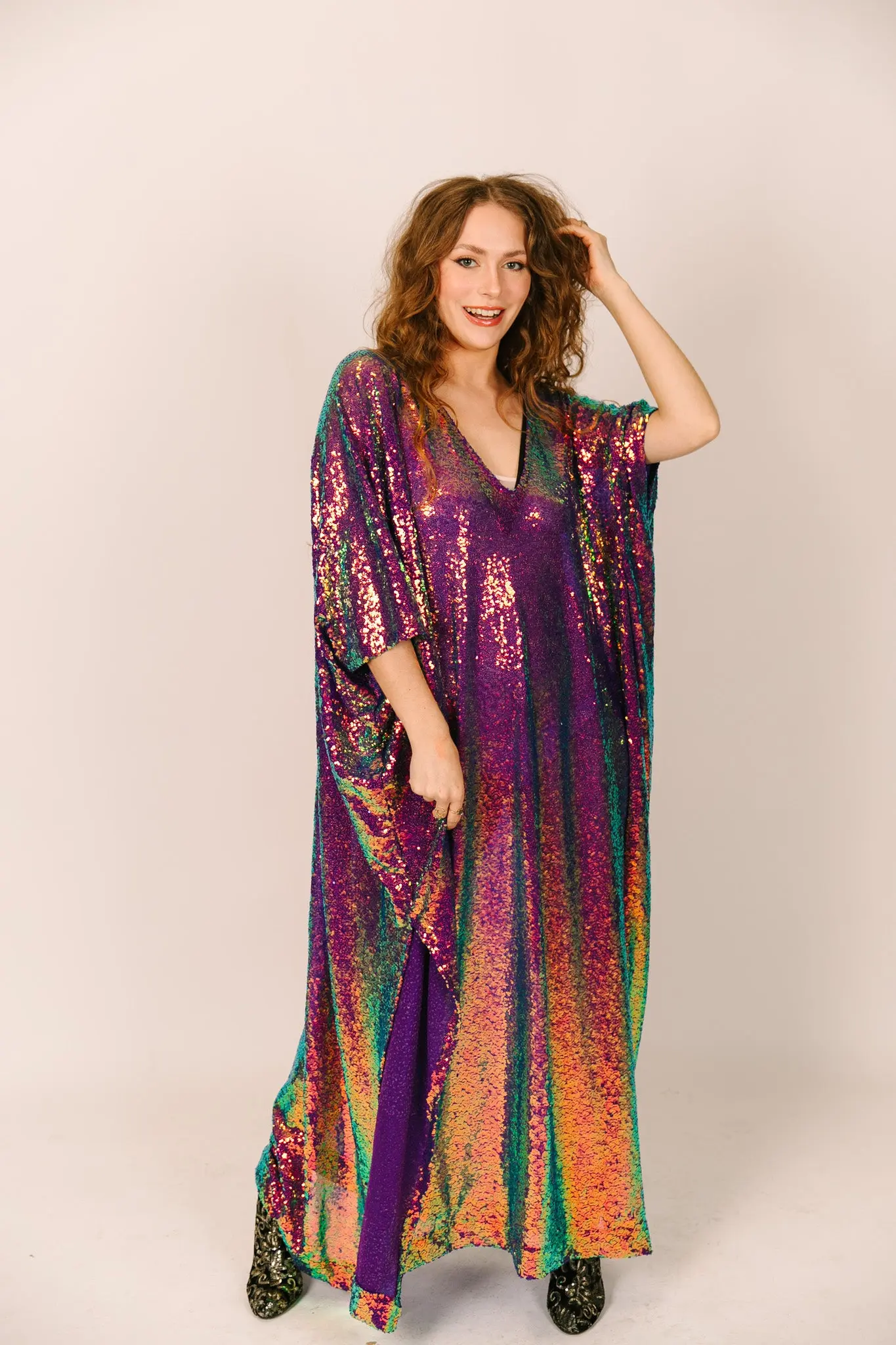 Purple Holographic Sequin Long Caftan