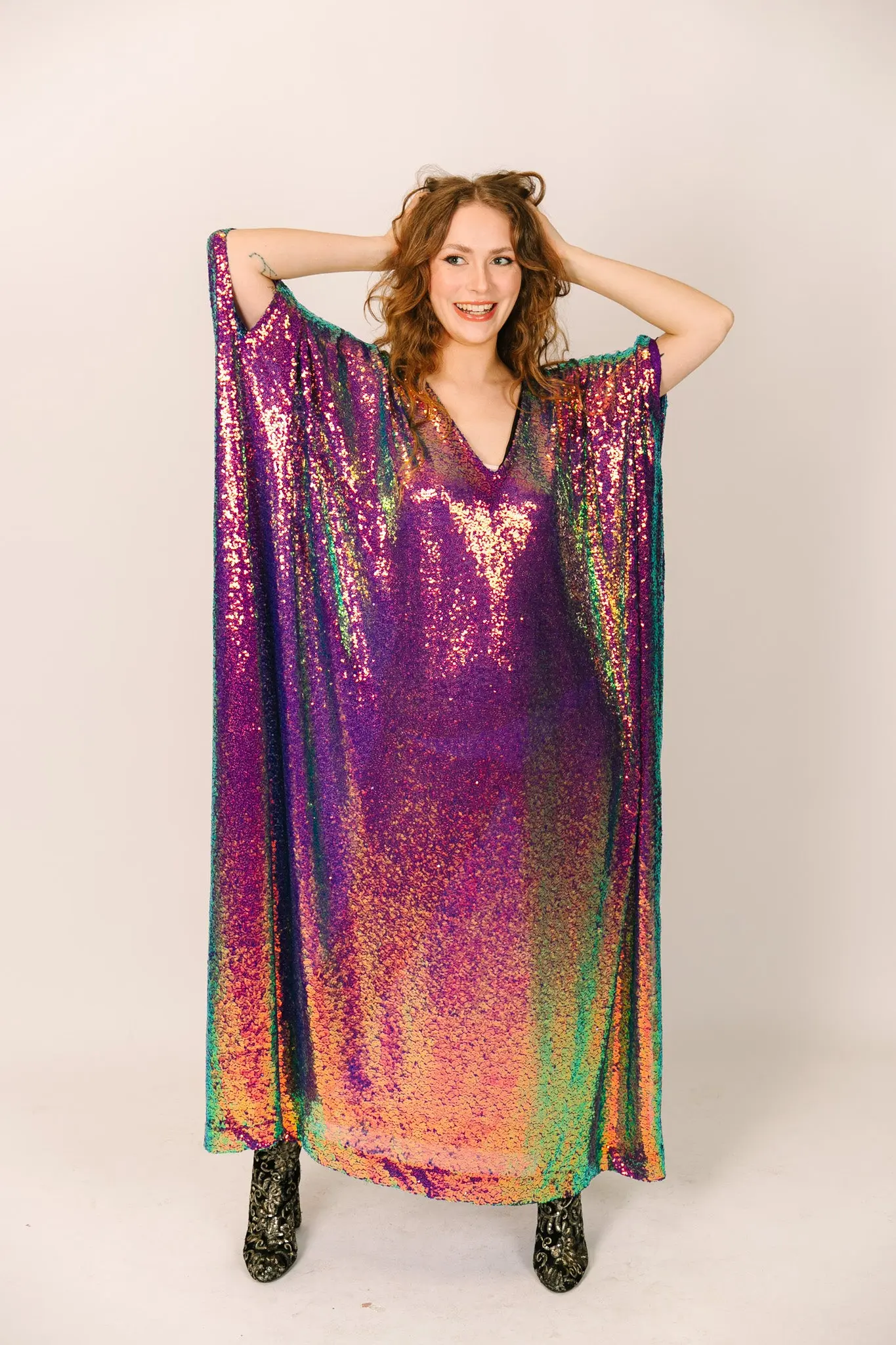 Purple Holographic Sequin Long Caftan - Image 2