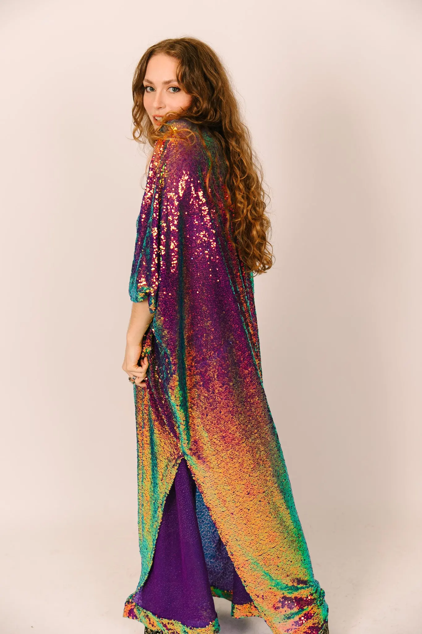 Purple Holographic Sequin Long Caftan - Image 3